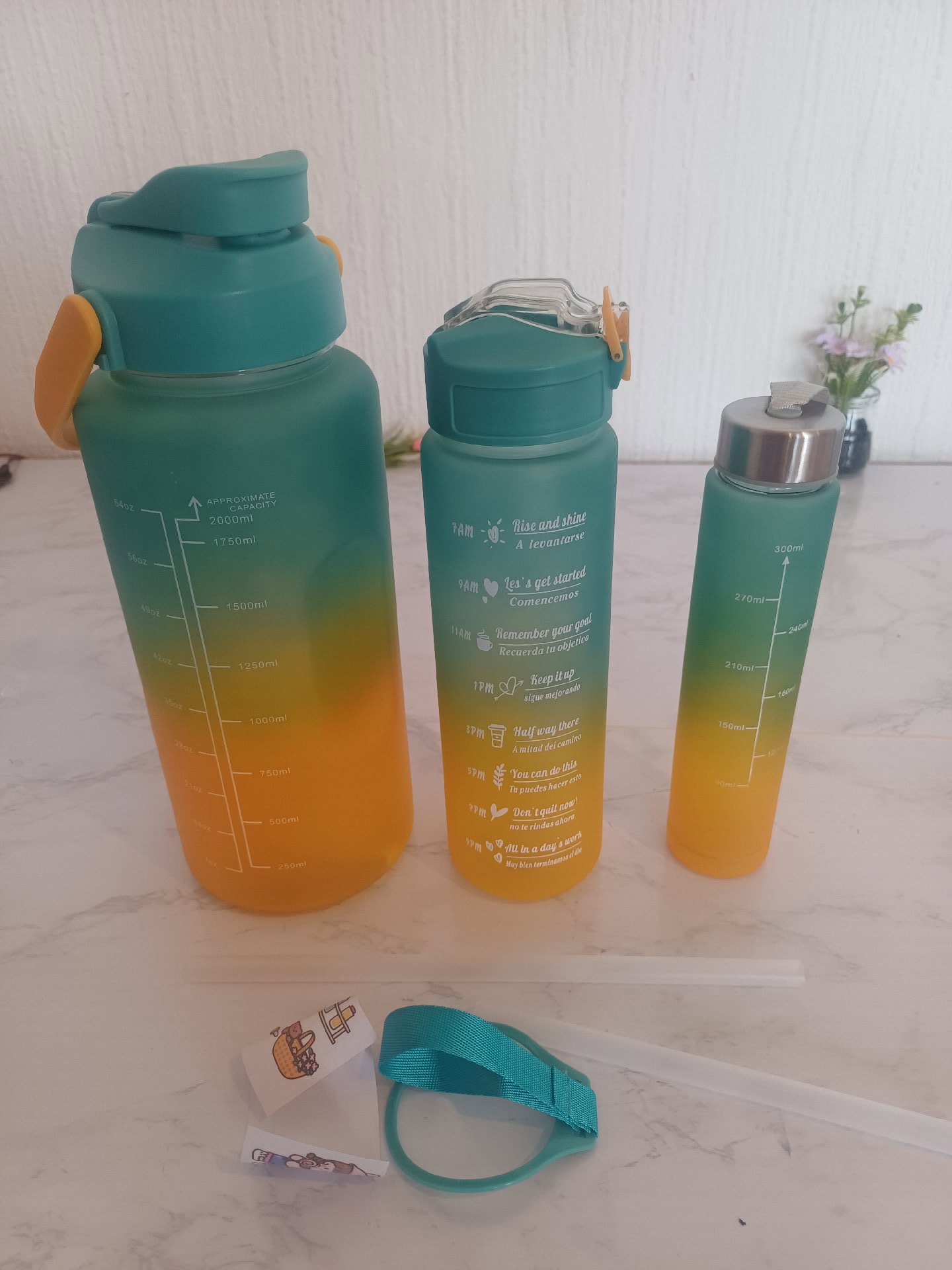 Set of 3 Gradient Water Bottles with Time Markings, TIME, One Size, Excellent condition — preloved on SilentSale®