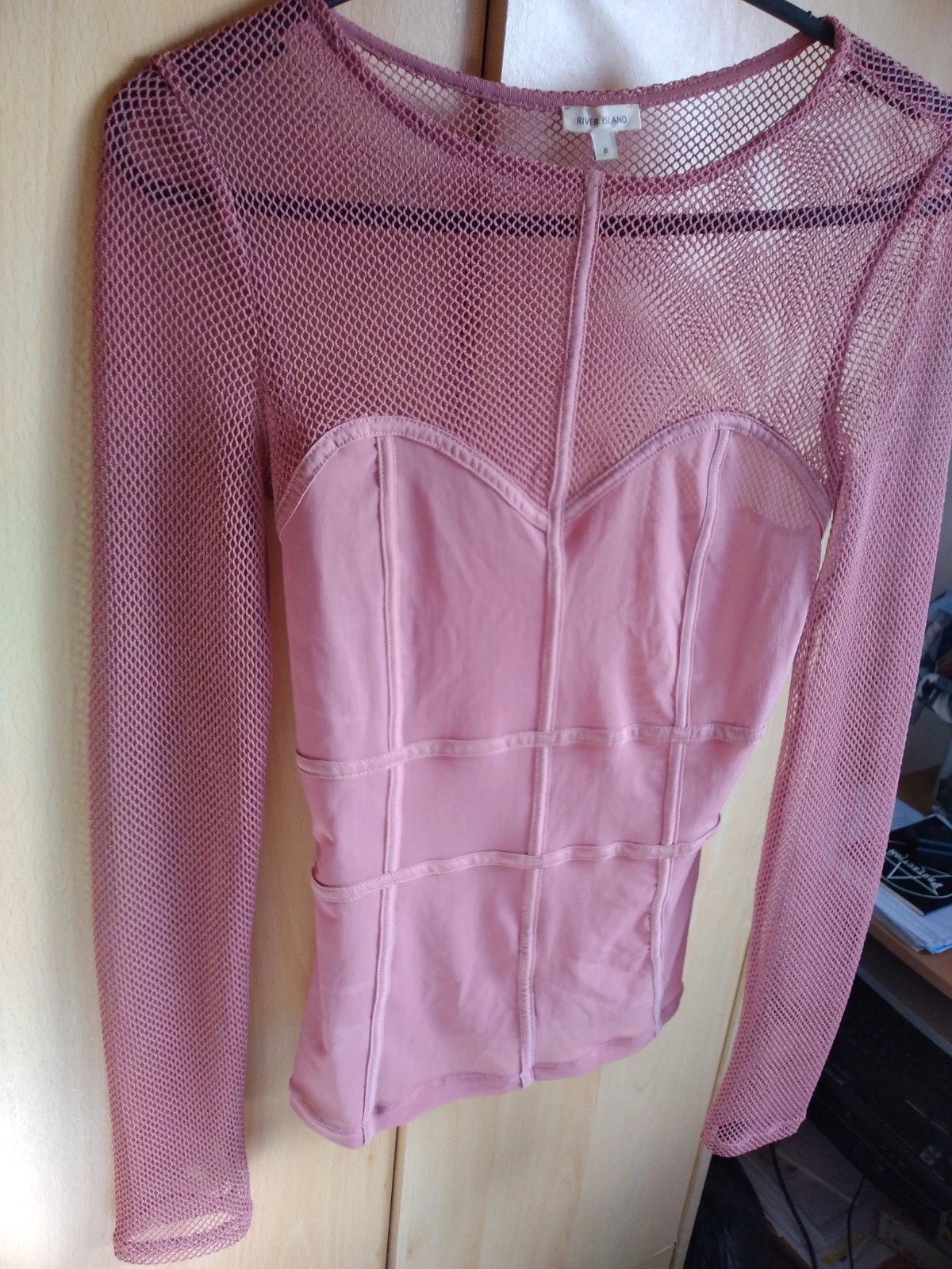 River Island Pink Mesh Long Sleeve Corset Detail Top Size 8, River Island, 8, Good condition — preloved on SilentSale®