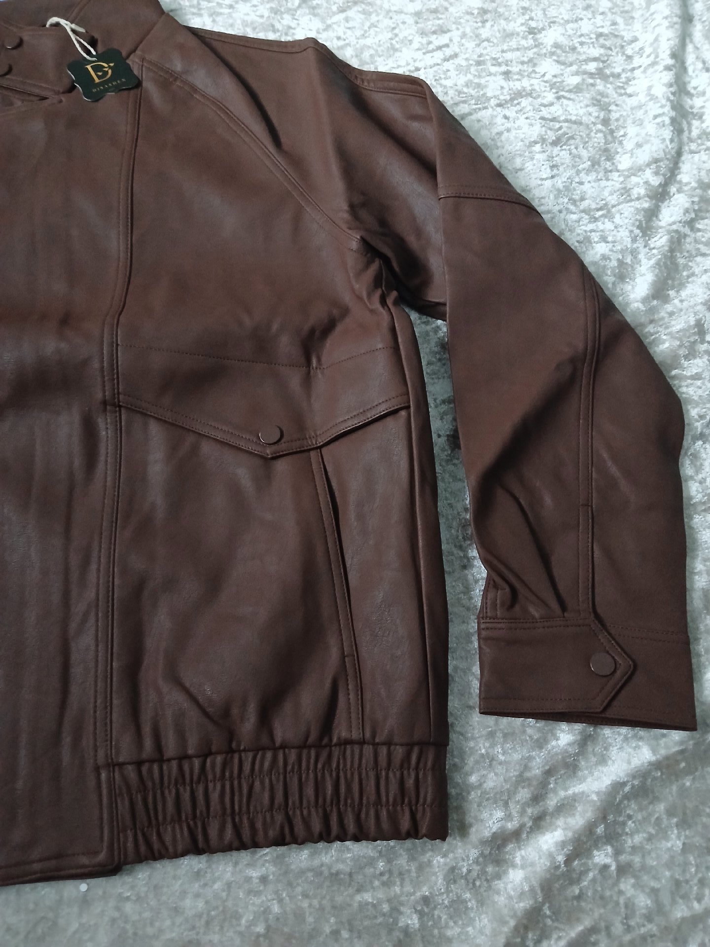 Men's Brown Faux Leather Bomber Jacket — Size M, Unbranded, M, New condition — preloved on SilentSale®