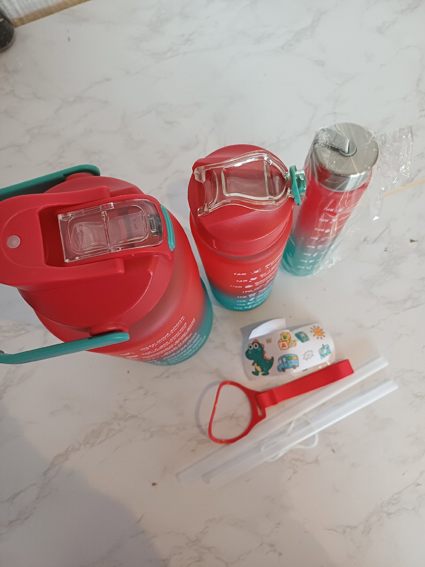 Set of 3 Gradient Red and Green Water Bottles with Time Markings, TIME, One Size, Excellent condition — preloved on SilentSale®
