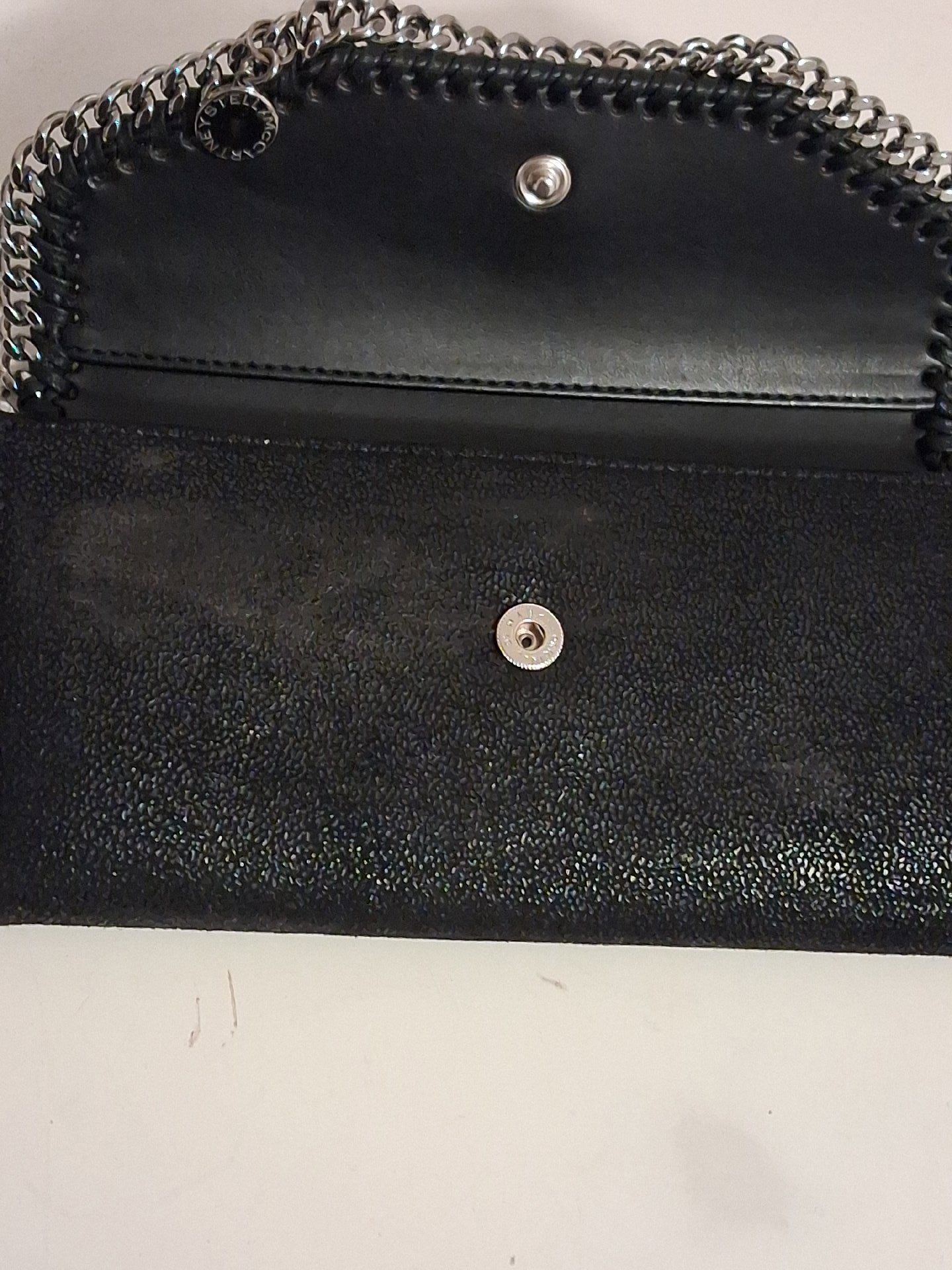 Stella McCartney Black Faux Leather Chain Detail Wallet, Stella McCartney, Medium, Excellent condition — preloved on SilentSale®