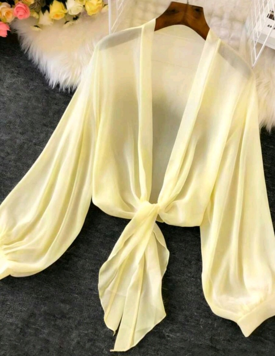 Light Yellow Sheer Tie Front Blouse, Unbranded, 10, New condition — preloved on SilentSale®