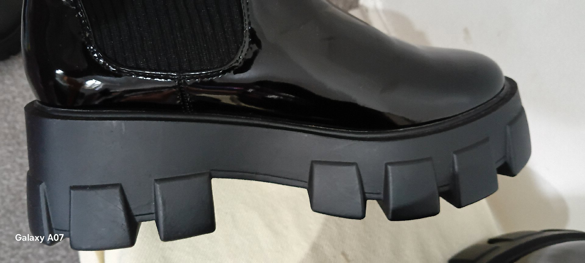 Black Patent Chunky Sole Sock Ankle Boots, JF, 5, New condition — preloved on SilentSale®