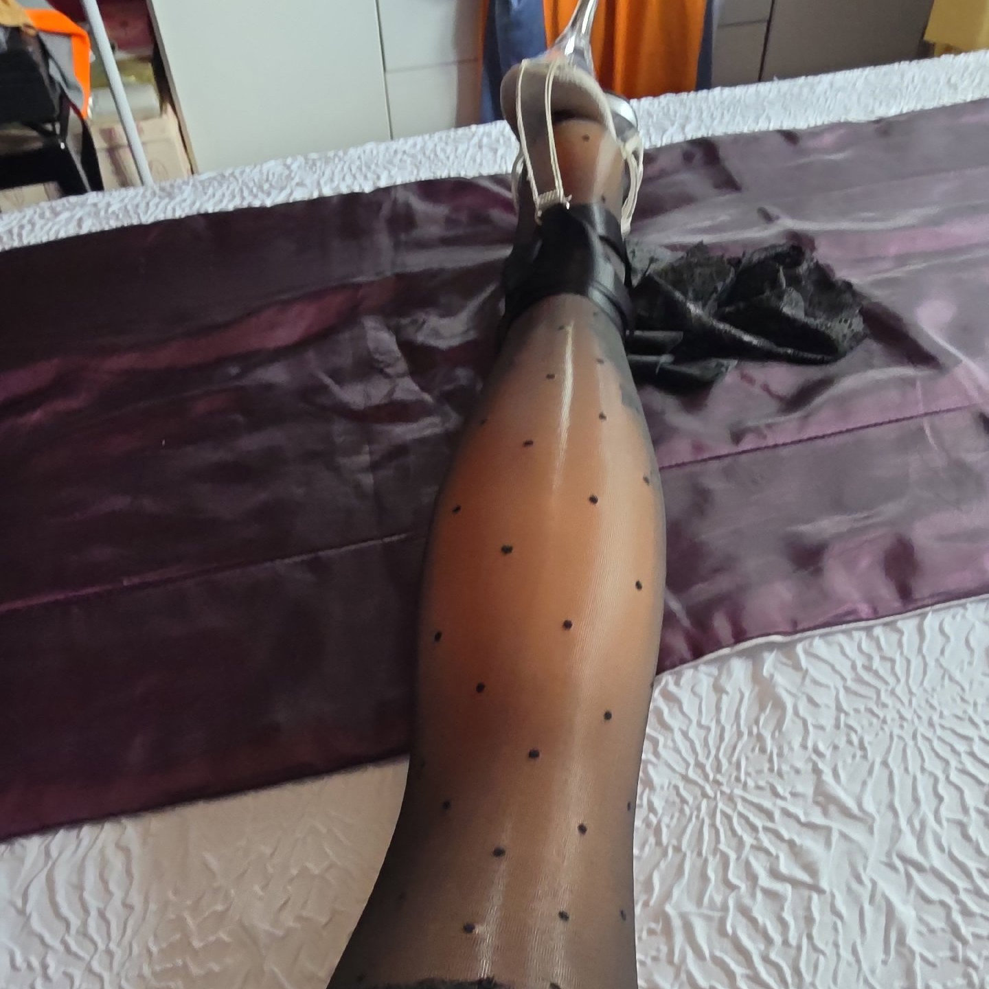 Black Polka Dot Sheer stockings , Charnos, 12, Excellent condition — preloved on SilentSale®