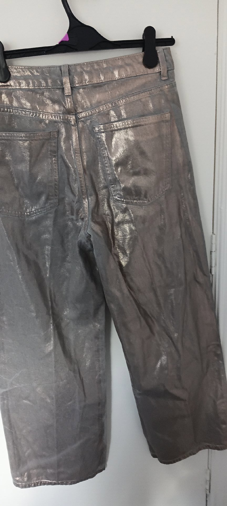 M&S Wide Metallic Silver Trousers – Size 12 Regular, Marks & Spencer, 12 Regular, New condition — preloved on SilentSale®