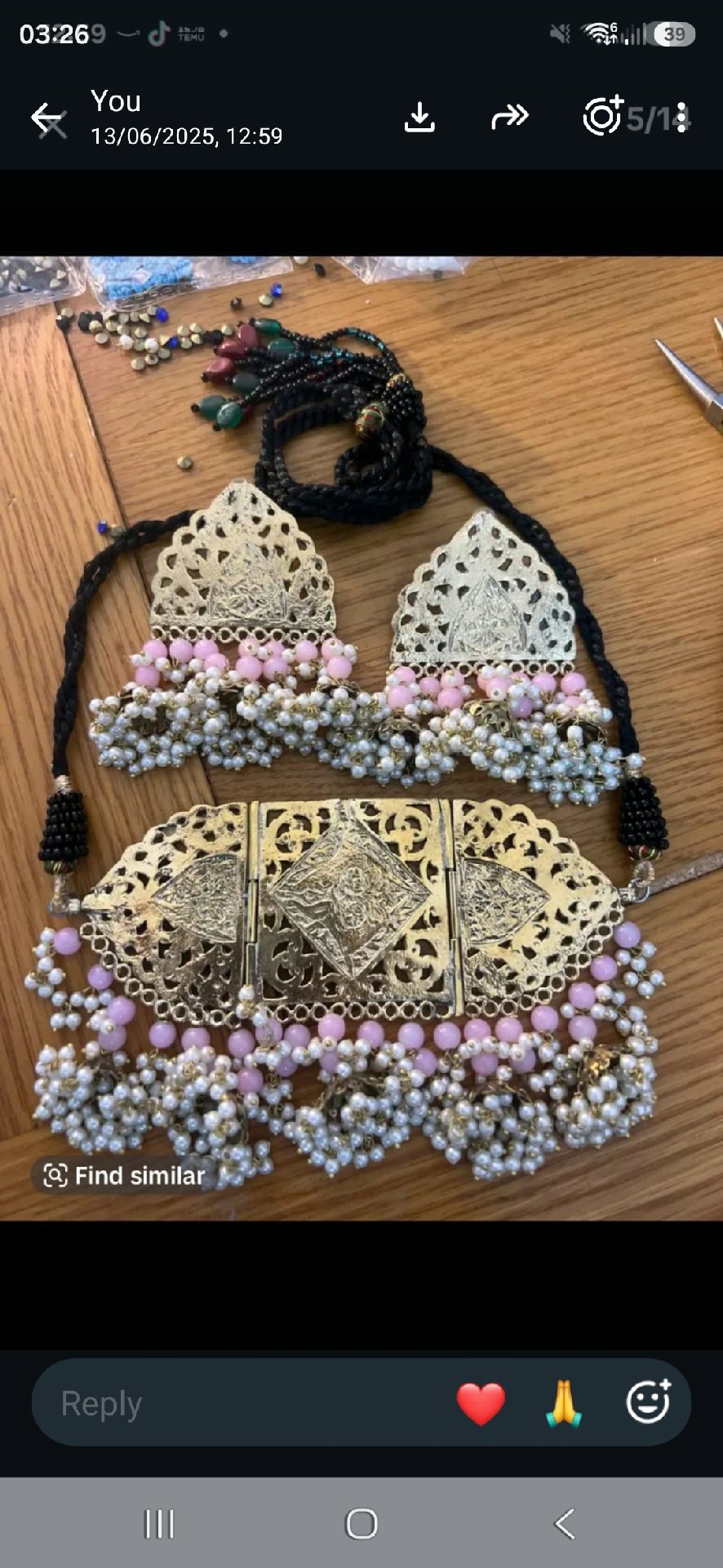 Handcrafted Gold Tone Pearl Beaded Necklace and Earrings Set, shoping tales by Anum, One Size, New condition — preloved on SilentSale®