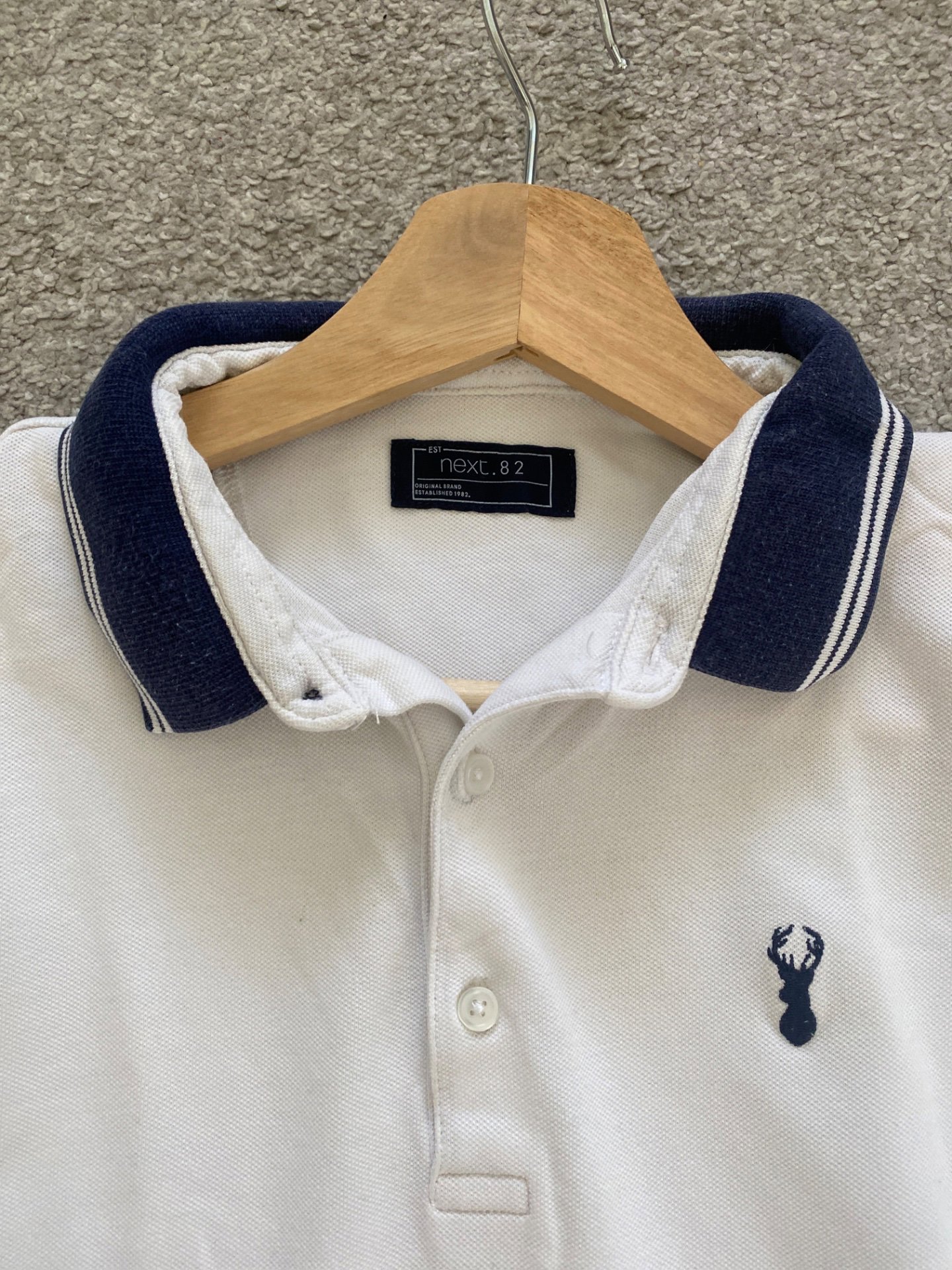 White Polo Shirt with Navy Collar Trim, Next, 14 years, Good condition — preloved on SilentSale®