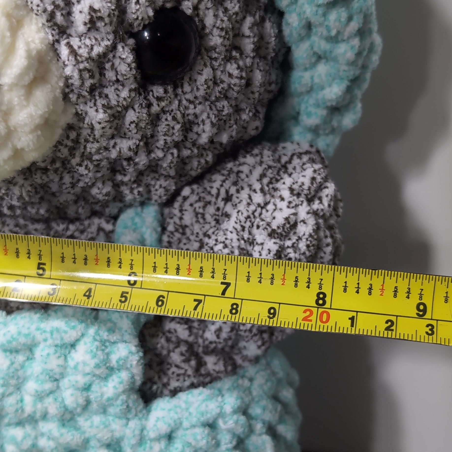 Handmade Crochet Teddy Bear Soft Toy with Blue Outfit, made by Jam, 30 cm tall, Excellent condition — preloved on SilentSale®