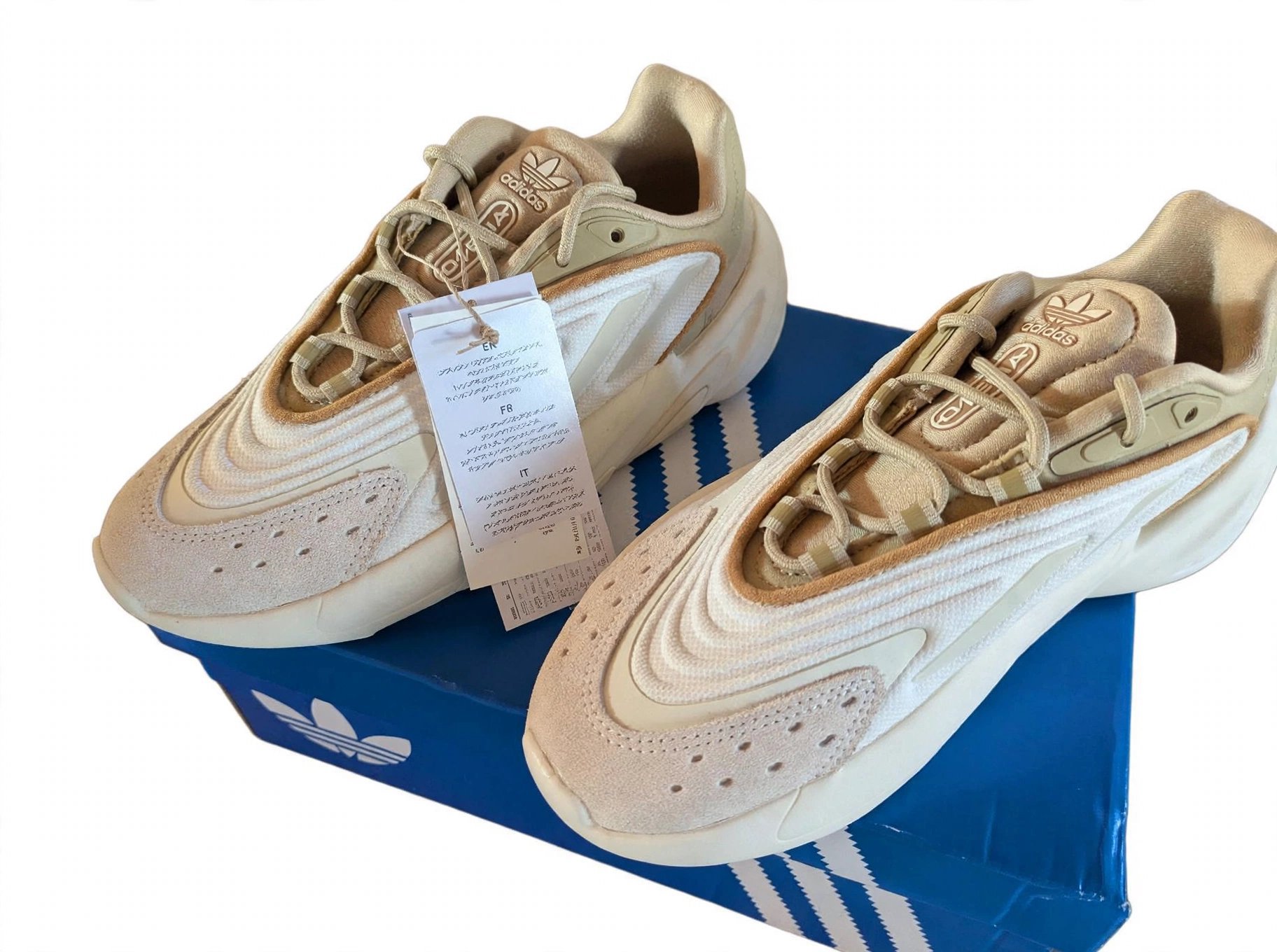 Adidas Ozelia Trainers White and Savanna – UK 4, Adidas, 4, New condition — preloved on SilentSale®