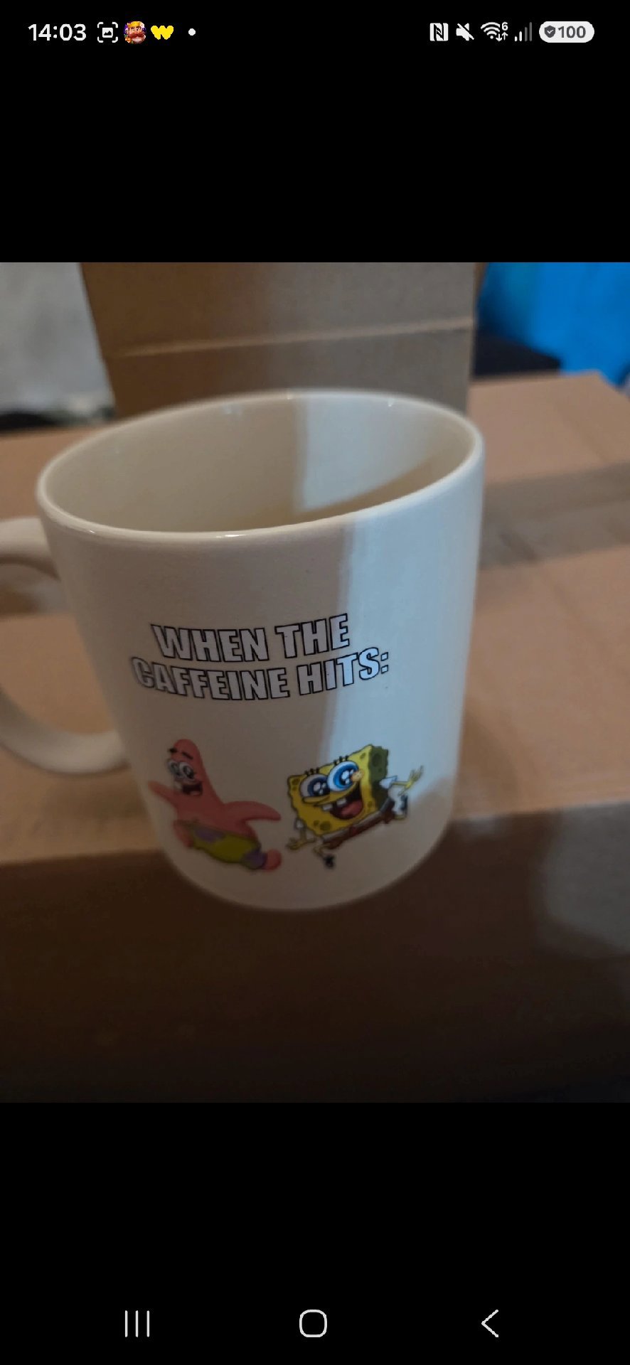 SpongeBob SquarePants 'When The Caffeine Hits' Mug, Typo, Medium, New condition — preloved on SilentSale®