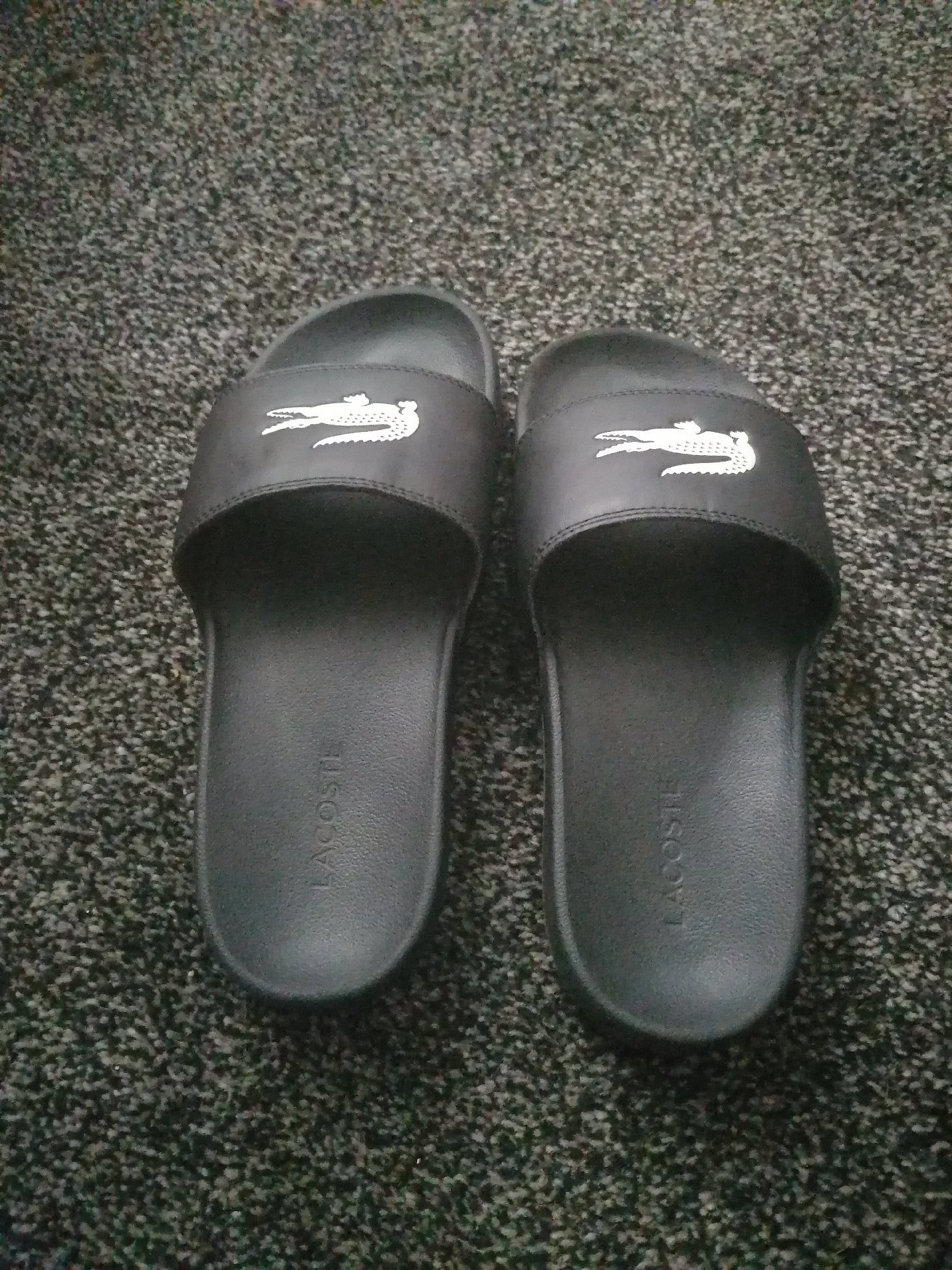 Lacoste Black Logo Slide Sandals, Lacoste, 8, Excellent condition — preloved on SilentSale®