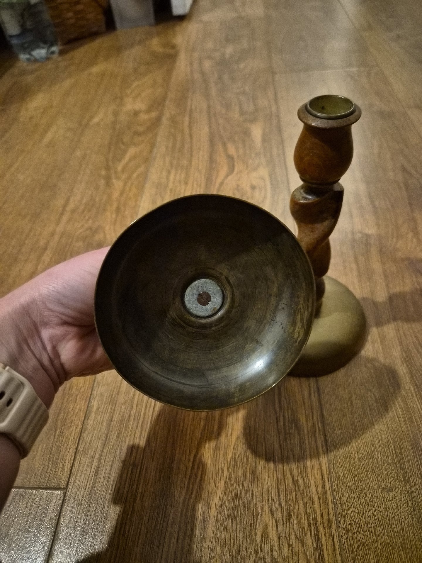 Pair of Vintage Wooden and Brass Candlesticks, Vintage, Medium, Good condition — preloved on SilentSale®