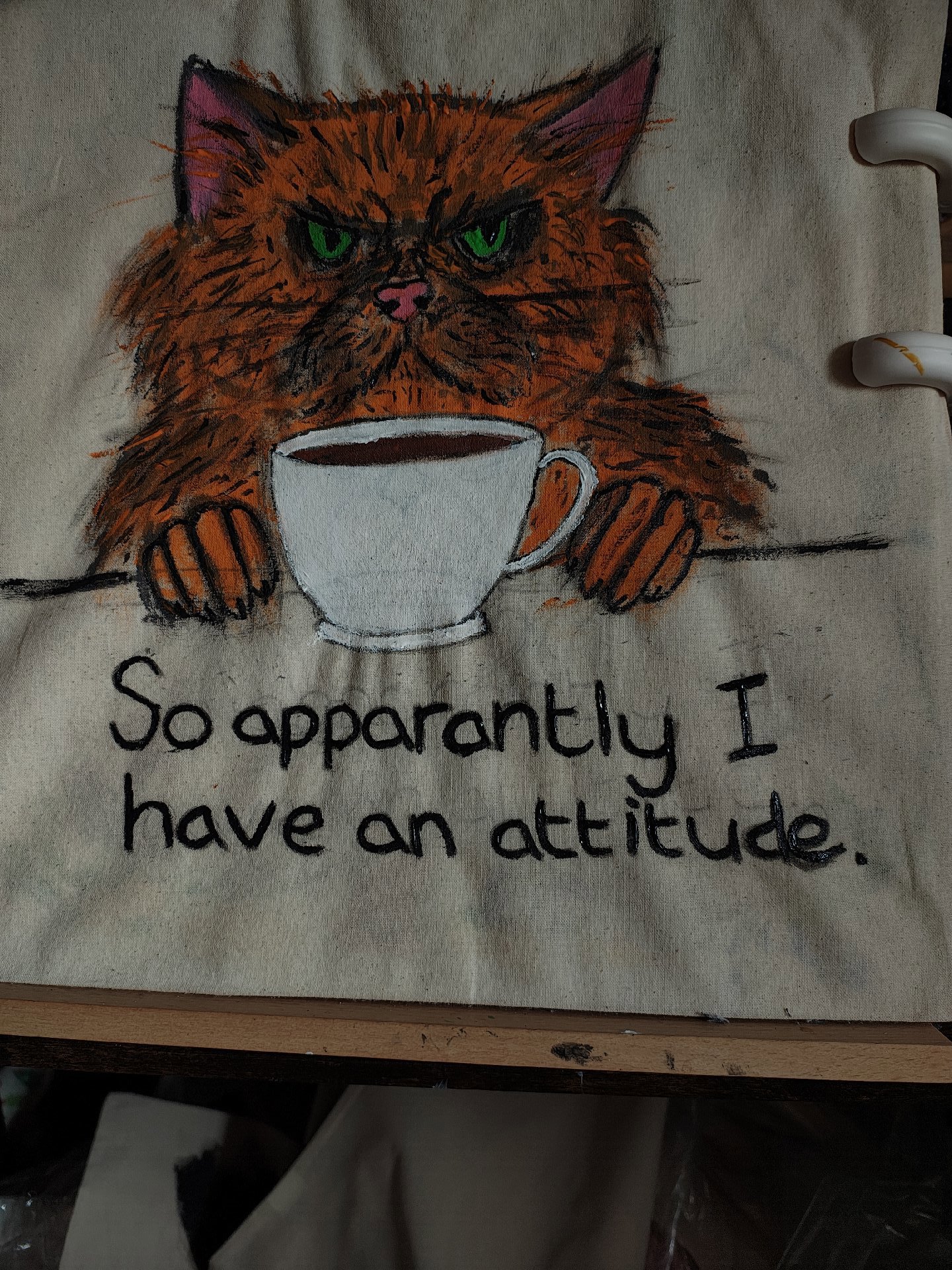 Hand Painted Canvas Tote Bag with Cat and Quote, Unbranded, Medium, New condition — preloved on SilentSale®