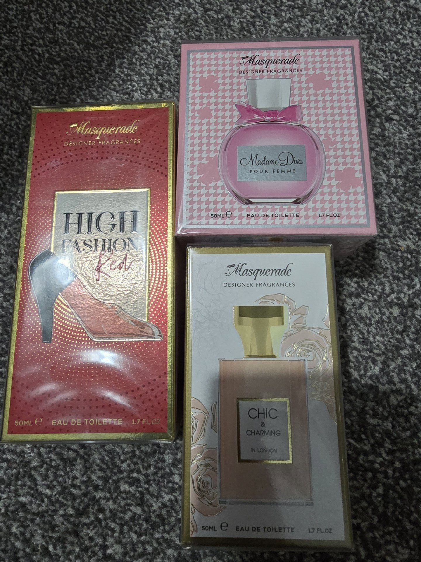 Masquerade Designer Fragrances Eau De Toilette Set 3 x 50ml, Masquerade, 50ml, New condition — preloved on SilentSale®