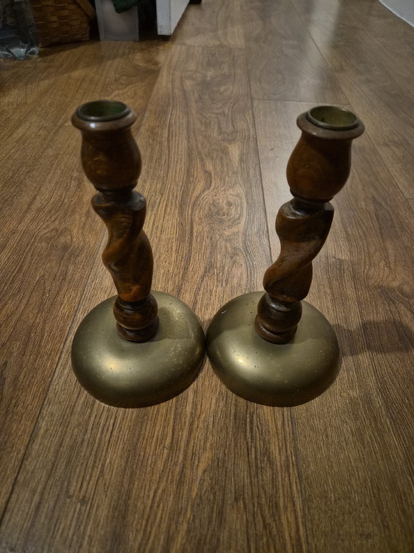 Pair of Vintage Wooden and Brass Candlesticks, Vintage, Medium, Good condition — preloved on SilentSale®