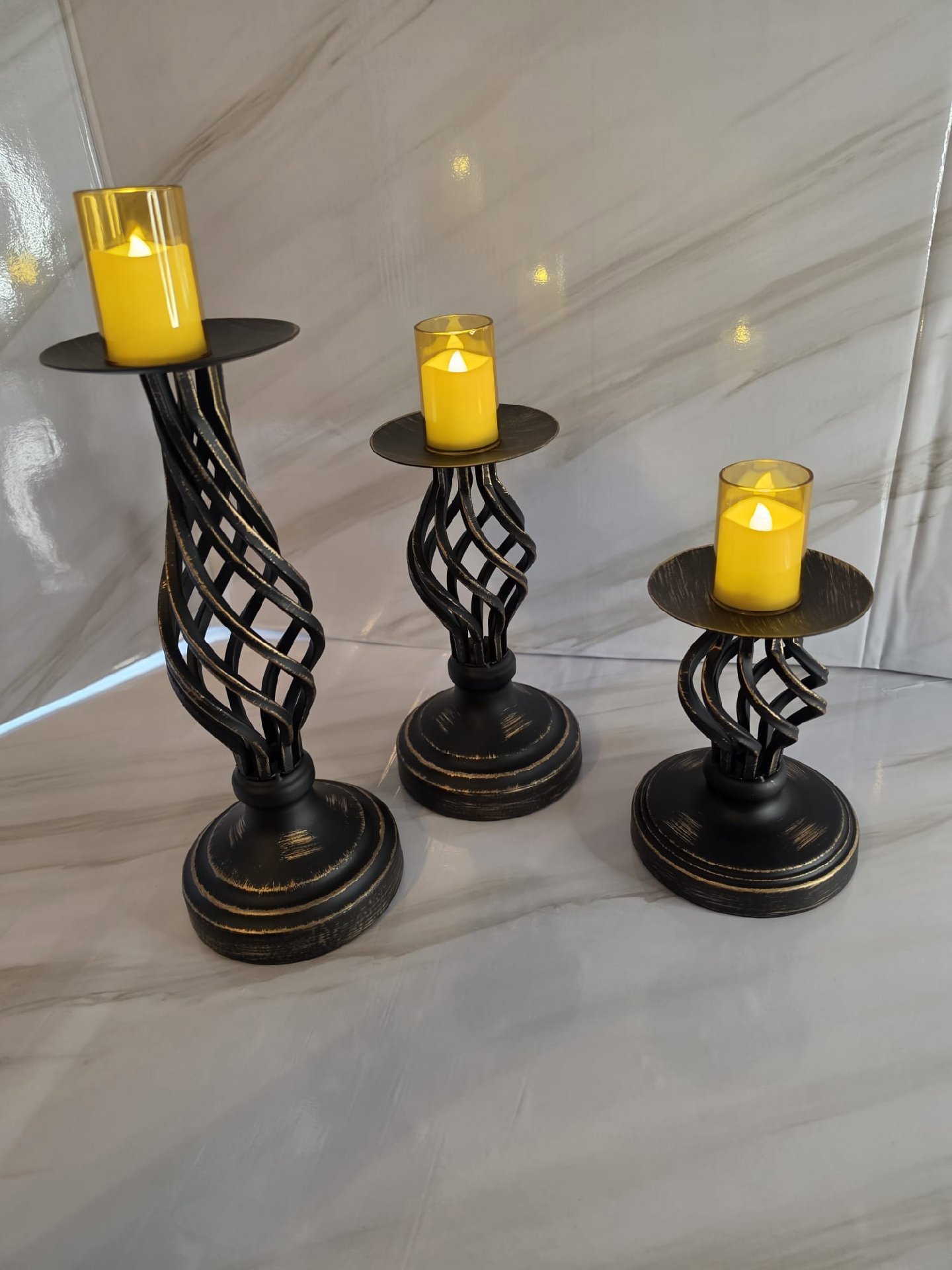 Set of 3 Black Metal Decorative Candle Holders with Yellow LED Candles, Unbranded, One Size, New condition — preloved on SilentSale®