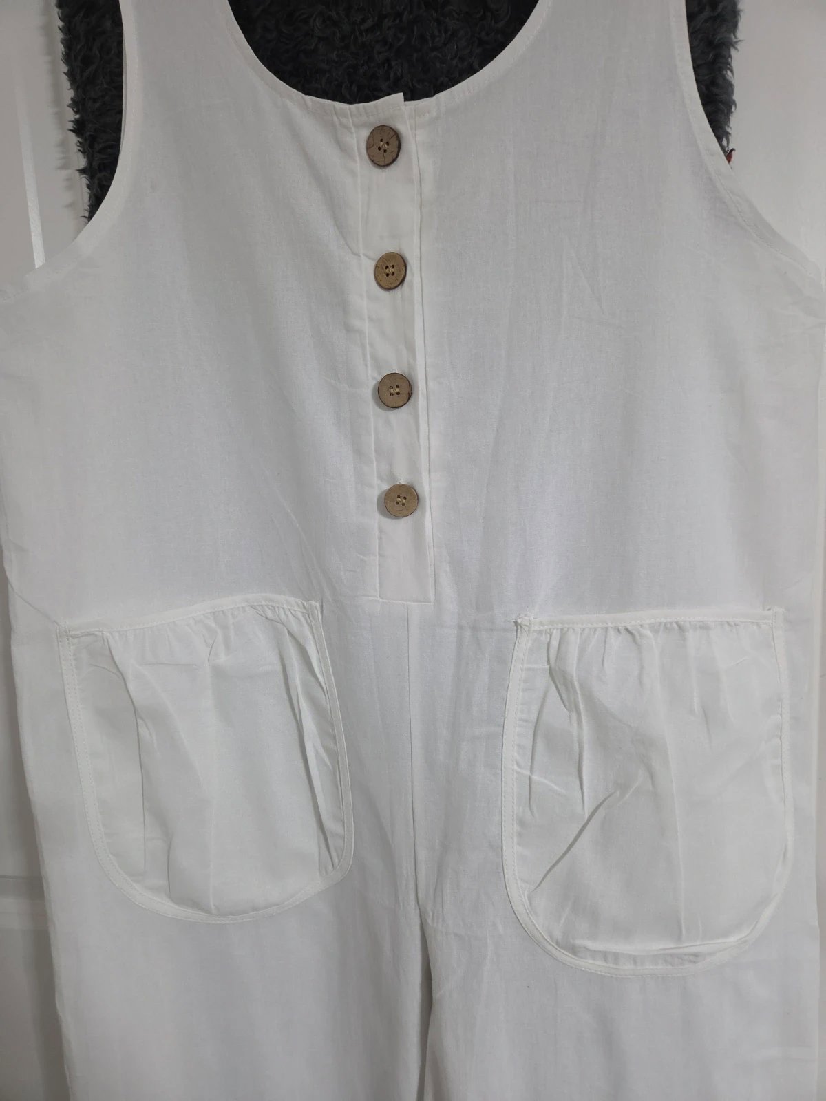 White Linen Blend Button Front Wide Leg Jumpsuit, Amazon, S / UK 8-10, New condition — preloved on SilentSale®