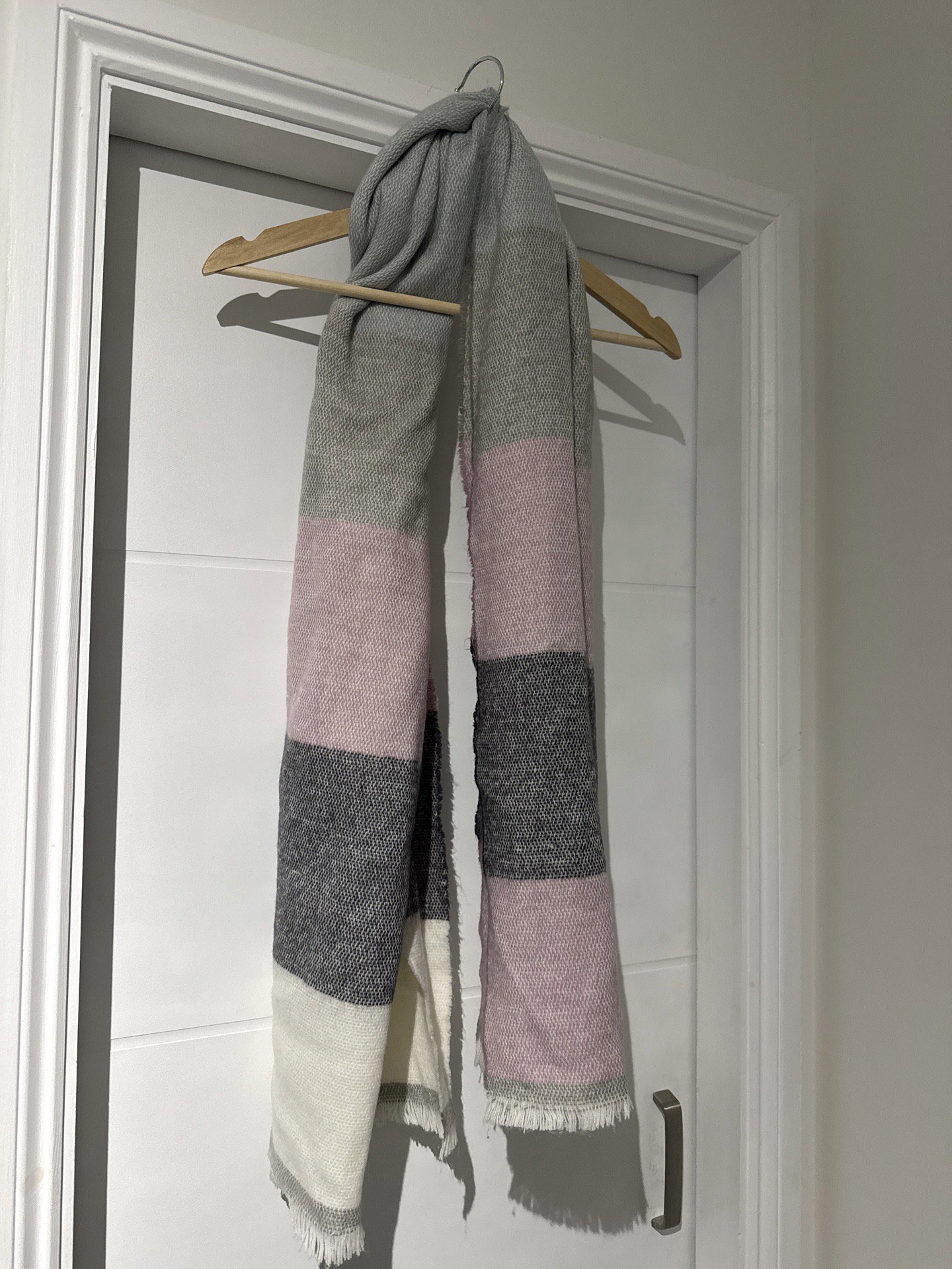 Striped Soft Knit Scarf in Pink, Grey and Cream, PINK, One Size, Excellent condition — preloved on SilentSale®