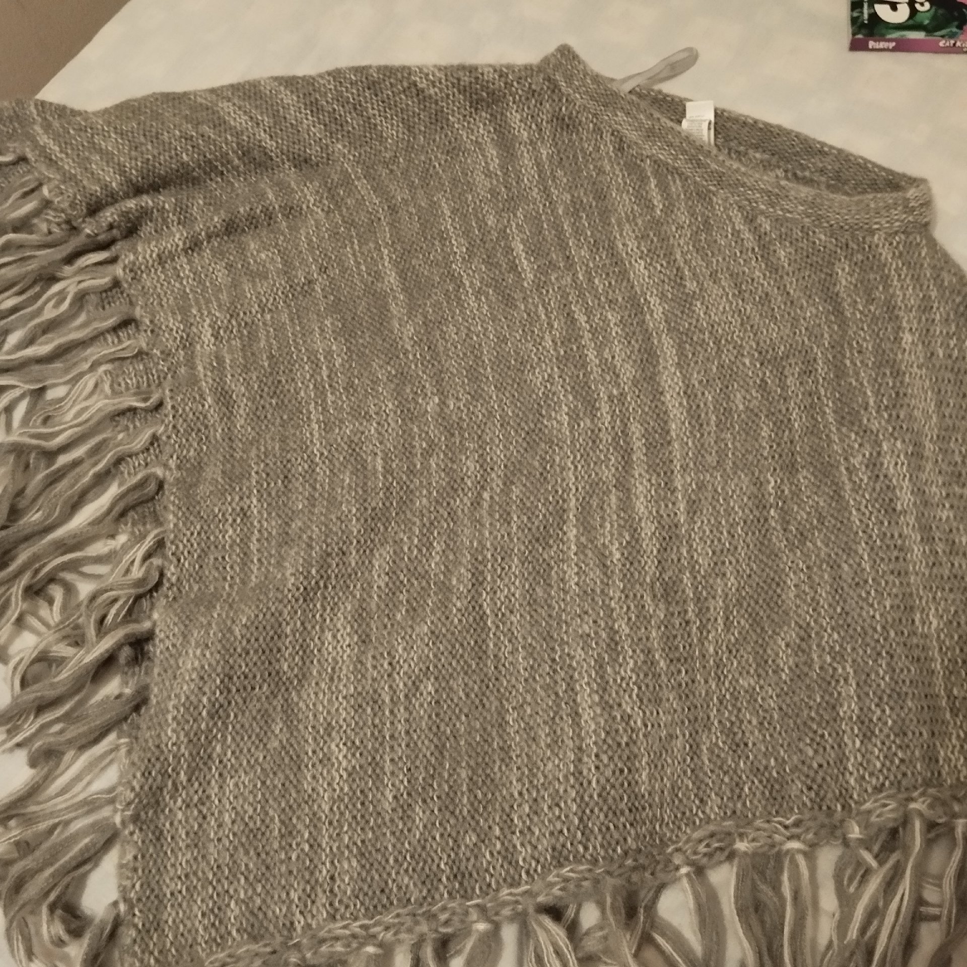 M&s grey knitted poncho with long fringed hem, Marks & Spencer, One Size, Like New condition — preloved on SilentSale®