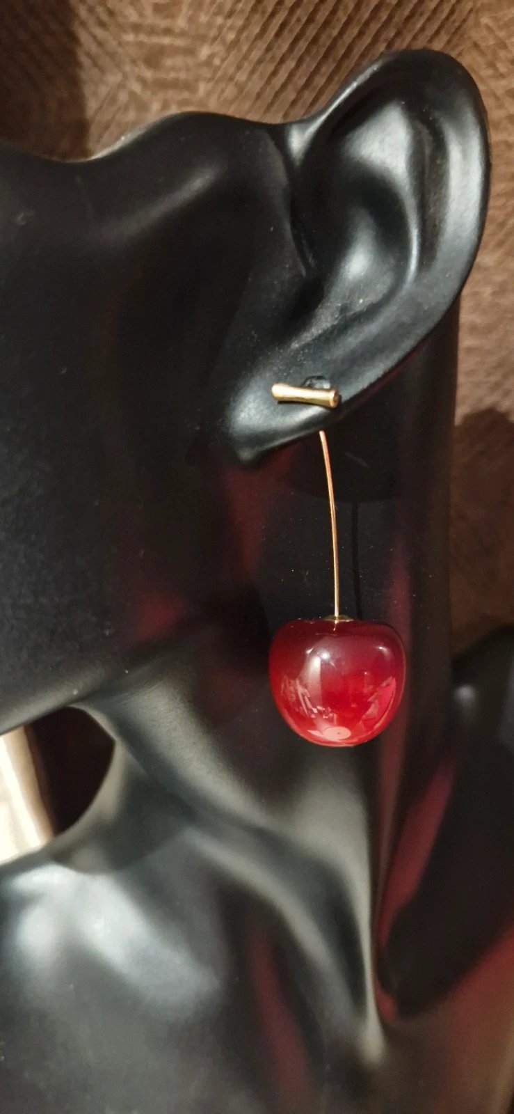 Cherry Drop Hoop Earrings with Gold Tone Wire, Gold Tone, One Size, New condition — preloved on SilentSale®