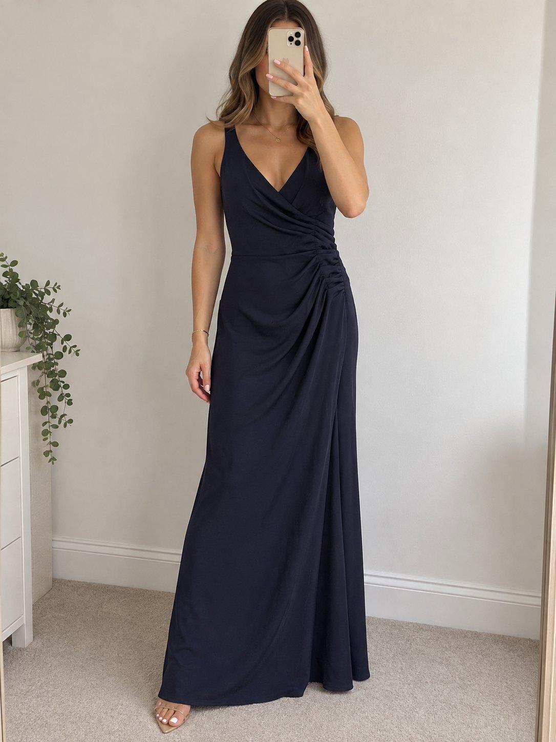 Emma Bridals Navy Blue Ruched Maxi Dress, Emma Bridals, S, New condition — preloved on SilentSale®