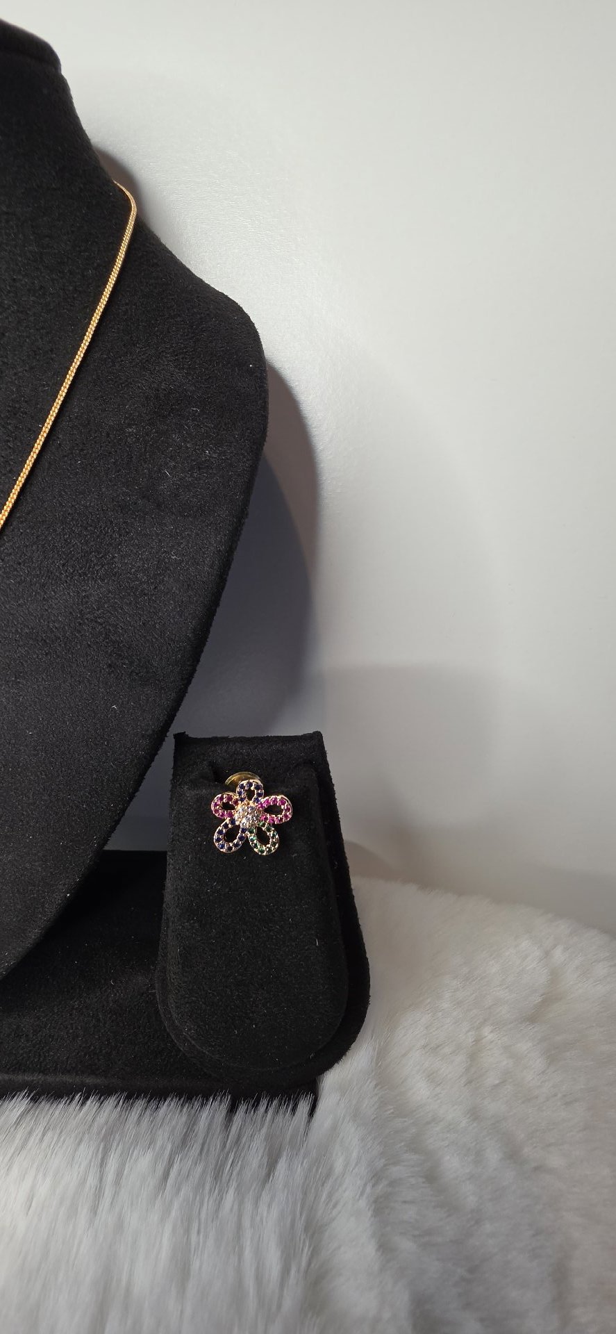 Gold Tone Flower Pendant Necklace and Earrings Set with Multicolour Stones, AD, One Size, New condition — preloved on SilentSale®