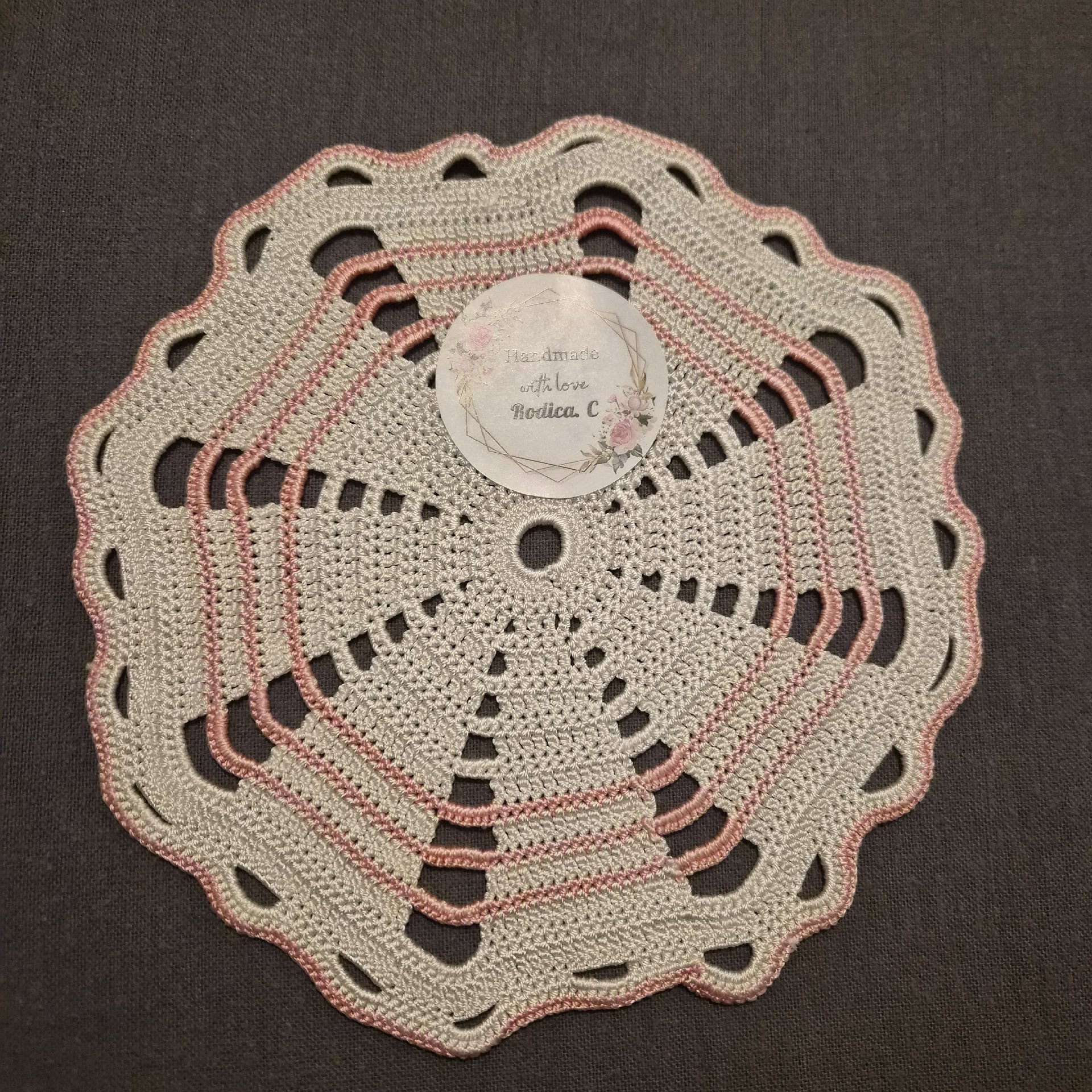Handmade Crochet Doily White and Pink, Handmade, Small, Excellent condition — preloved on SilentSale®