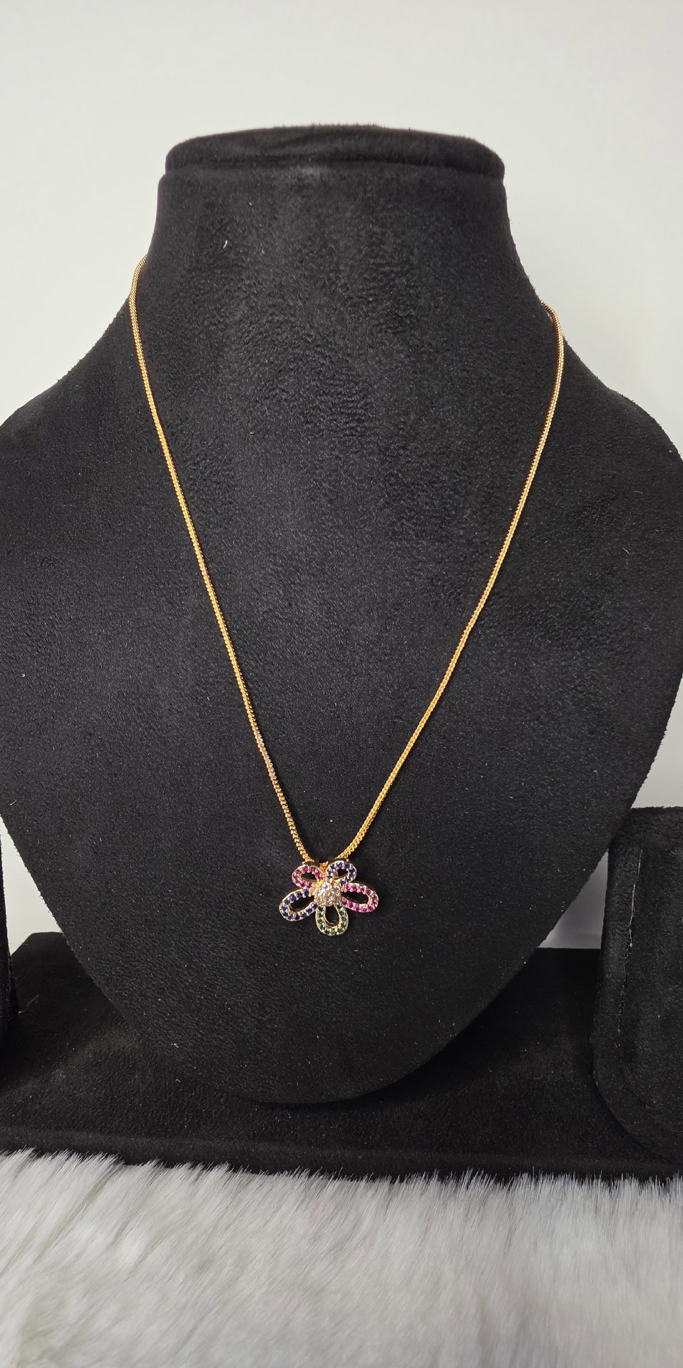 Gold Tone Flower Pendant Necklace and Earrings Set with Multicolour Stones, AD, One Size, New condition — preloved on SilentSale®