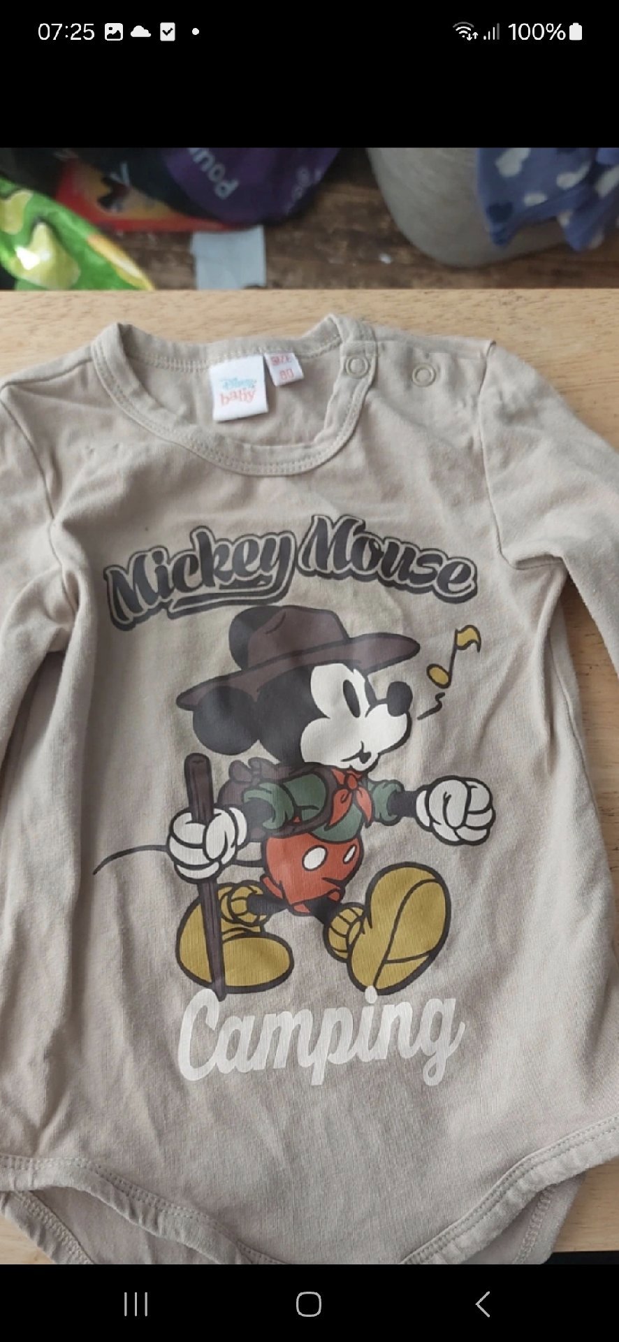 Disney Baby Mickey Mouse Camping Beige Bodysuit – Size 80, Disney, 80, Good condition — preloved on SilentSale®