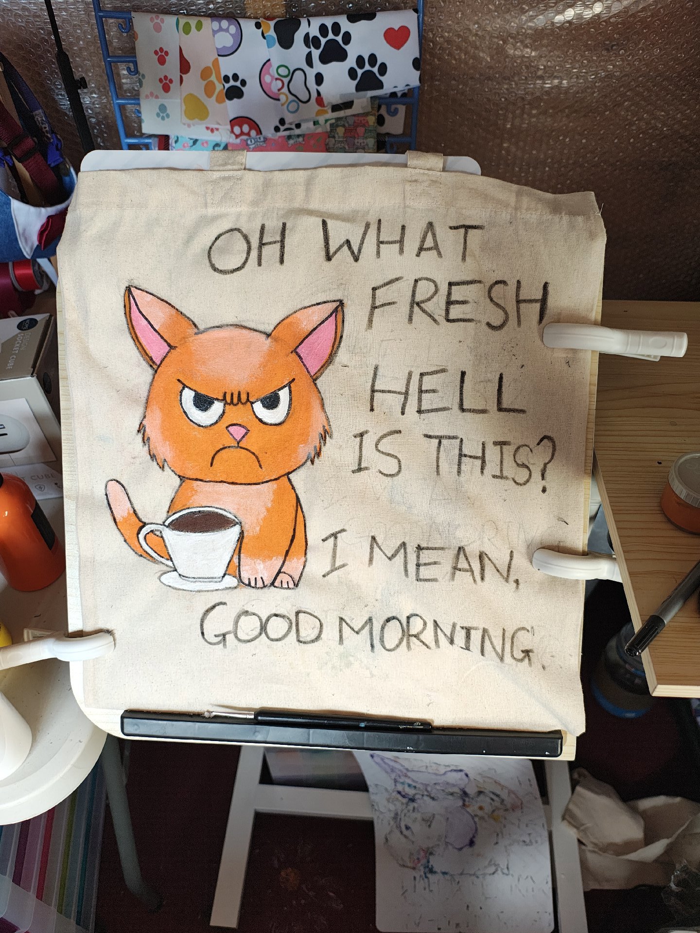 Canvas Tote Bag with Funny Cat, Canvas, Medium, New condition — preloved on SilentSale®