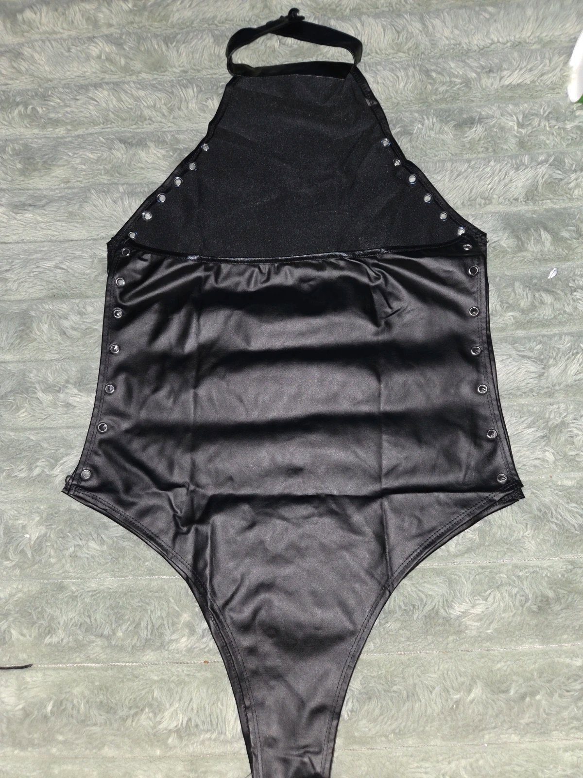 Brand New Black Faux Leather Lace-Up Halter Bodysuit, Amazon, XL / UK 20-22, New condition — preloved on SilentSale®