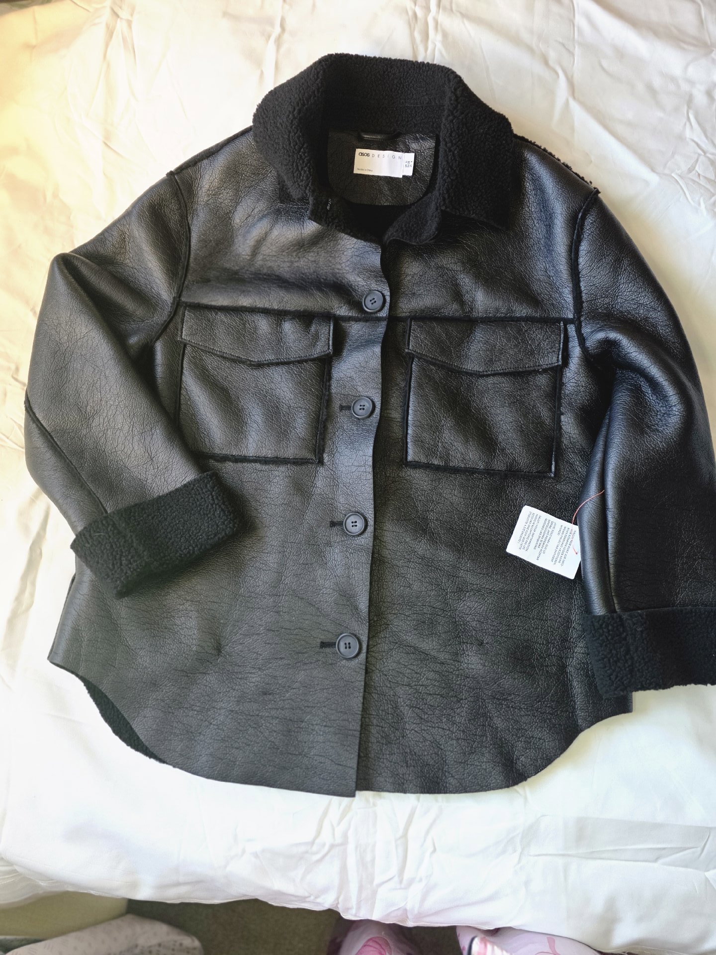 Asos design black faux leather faux Shearling Lined jacket, ASOS Design, 10, New condition — preloved on SilentSale®