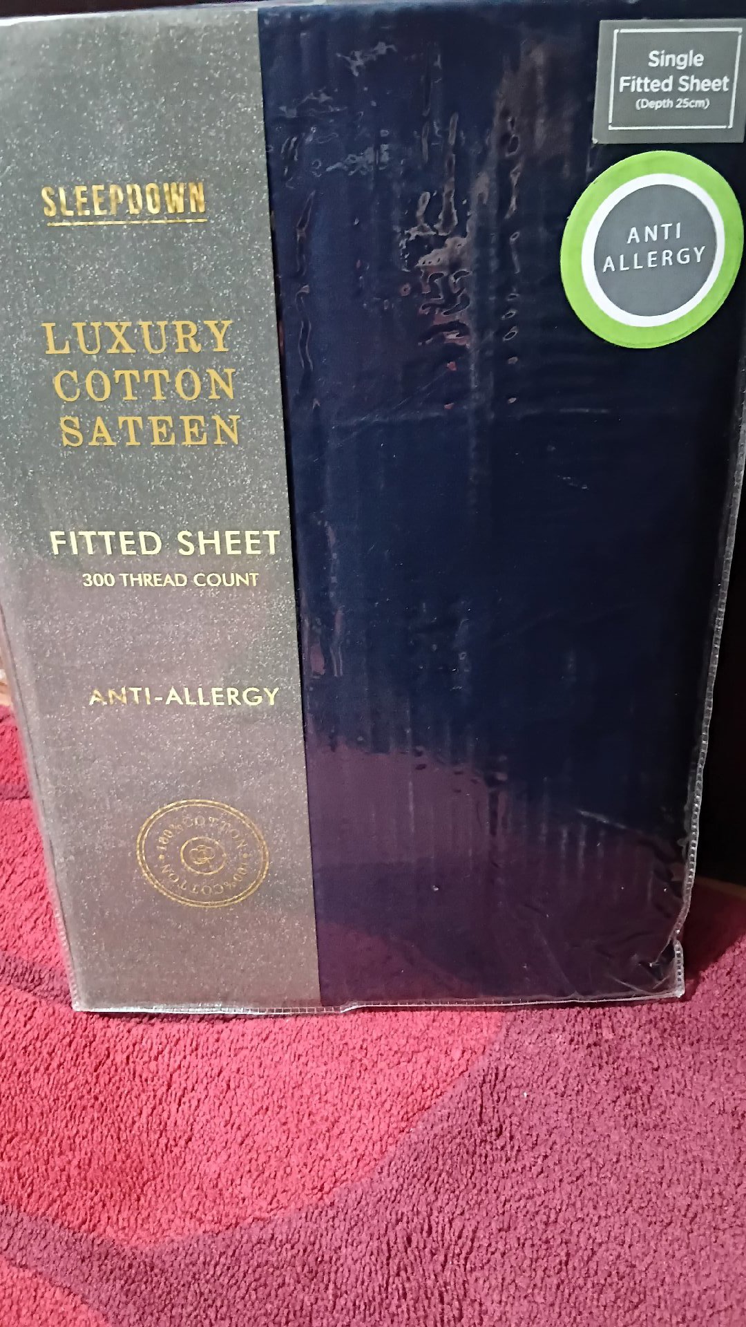 Sleepdown Navy Luxury Cotton Sateen Single Fitted Sheet, Sleepdown, Single, New condition — preloved on SilentSale®