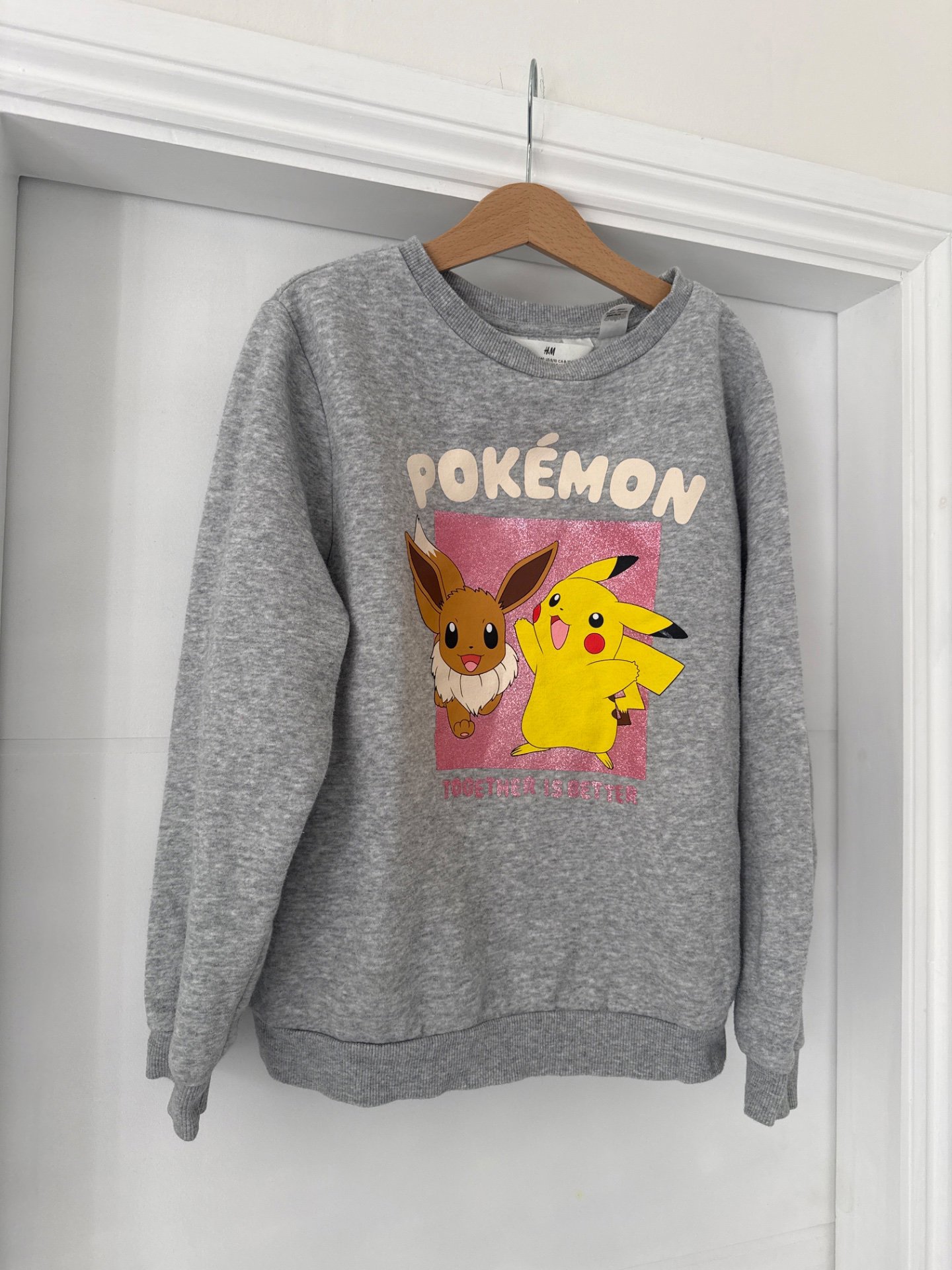 Pokémon Grey Sweatshirt with Eevee & Pikachu Print, H&M, 10 years, Excellent condition — preloved on SilentSale®