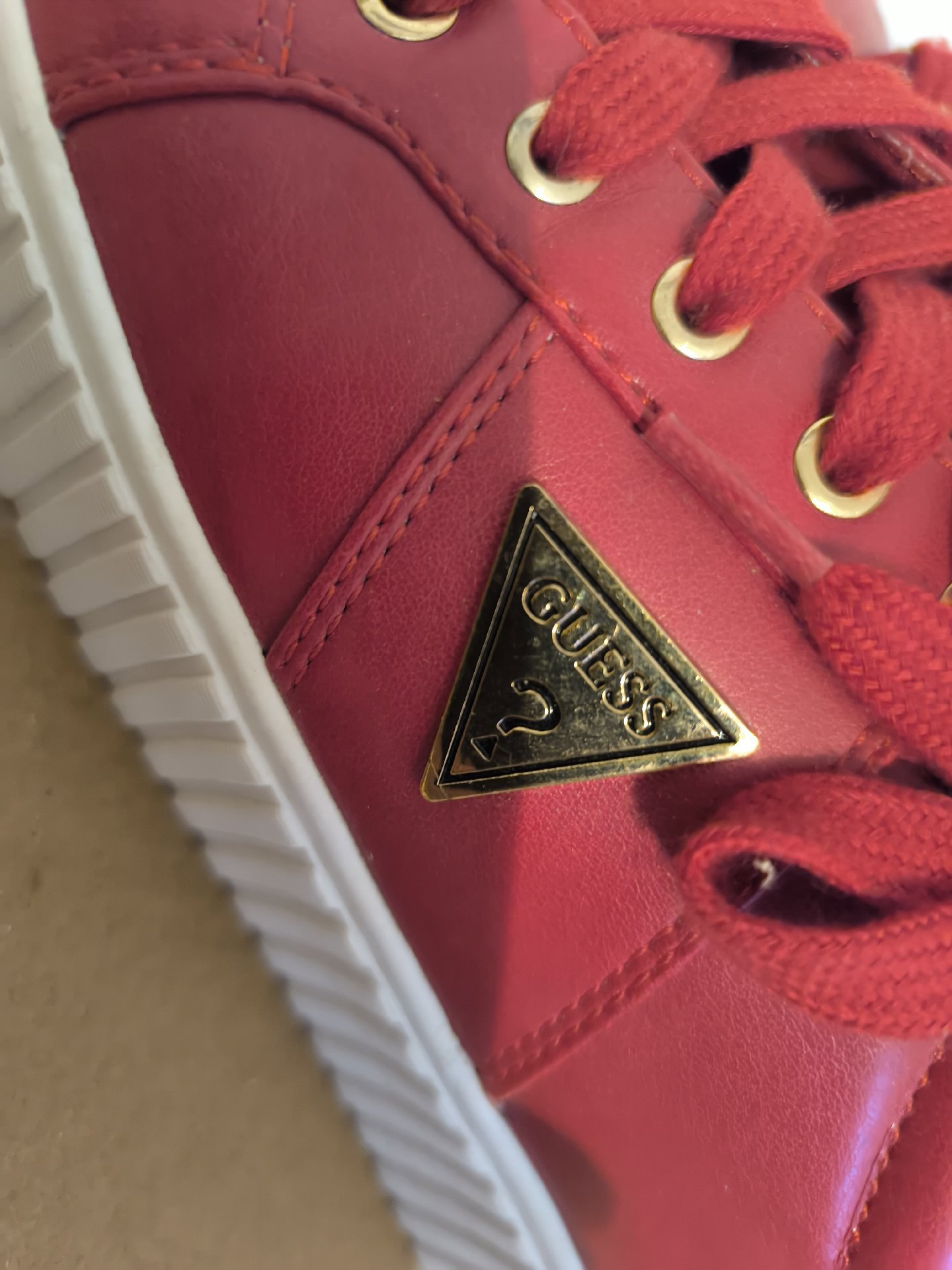 Guess Red Leather Trainers – UK 8, Guess, 8, Excellent condition — preloved on SilentSale®
