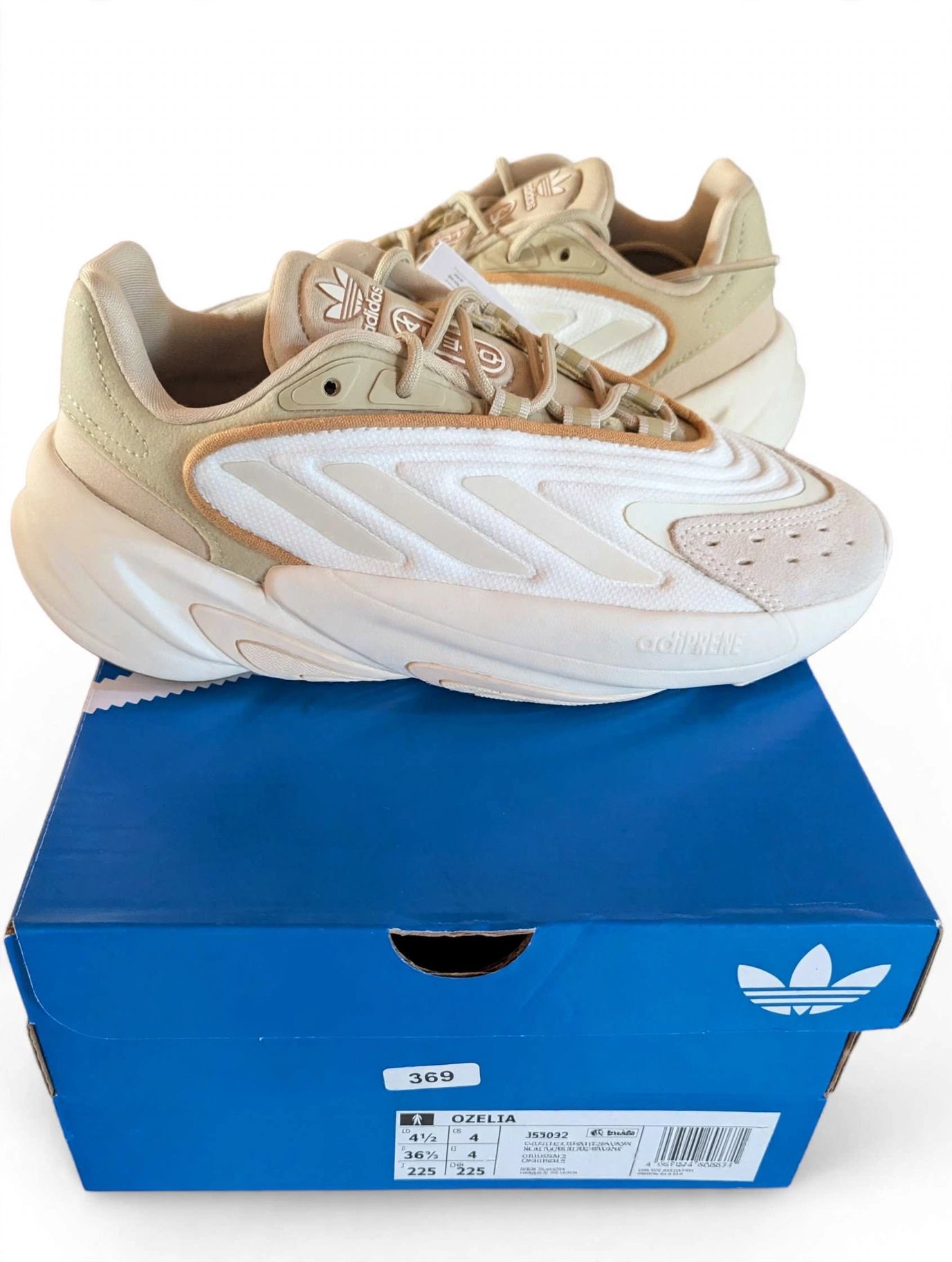 Adidas Ozelia Trainers White and Savanna – UK 4, Adidas, 4, New condition — preloved on SilentSale®