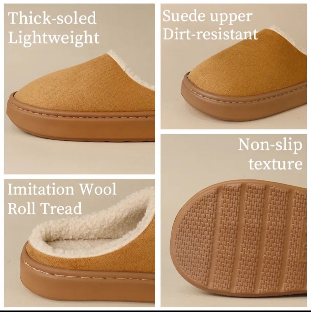 Brown Faux Suede Slippers with Fleece Lining, Unbranded, EU 44, Excellent condition — preloved on SilentSale®