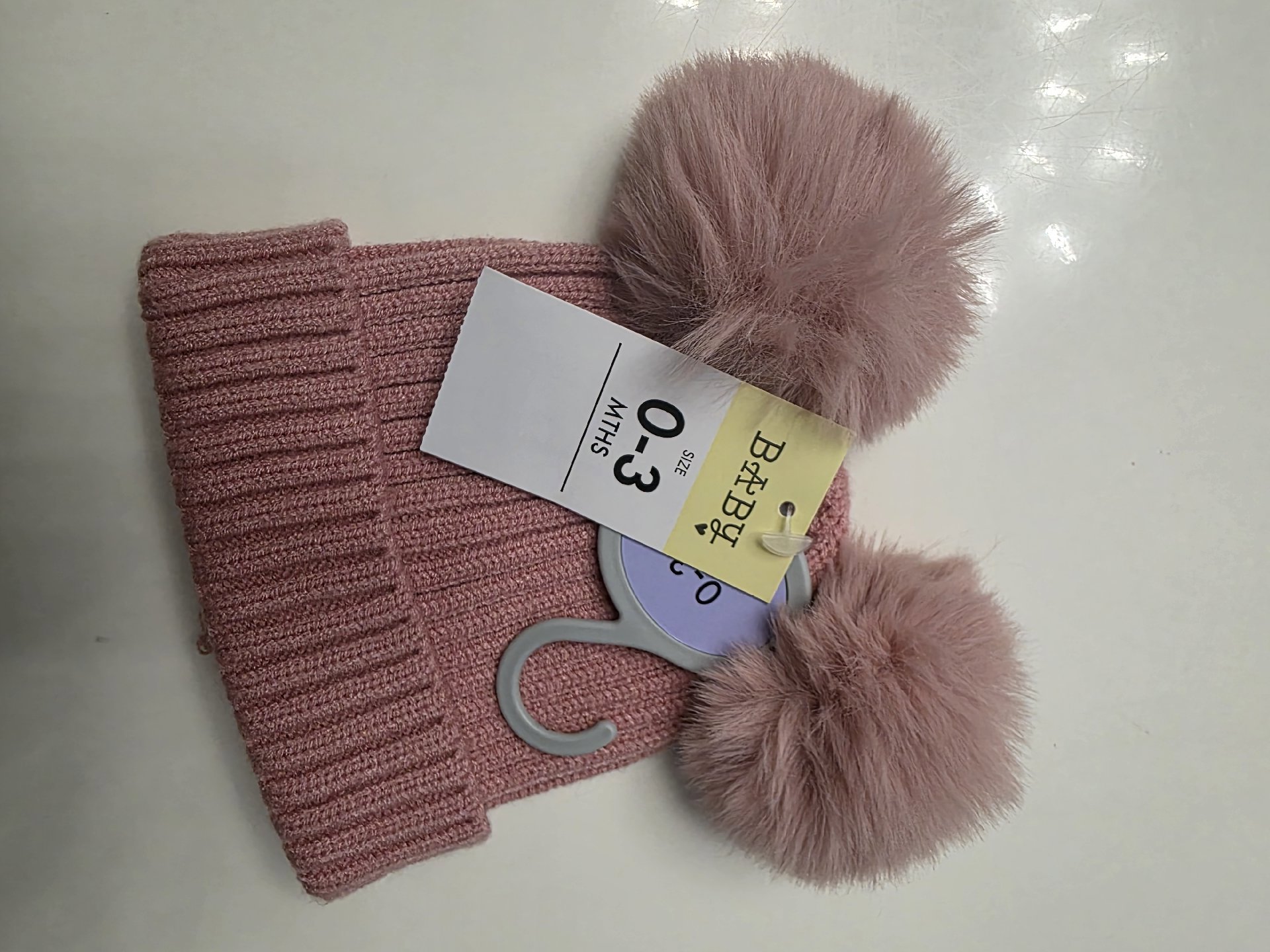 Baby Pink Double Pom-Pom Knit Beanie (0-3 Months), Baby, 0-3M, New condition — preloved on SilentSale®