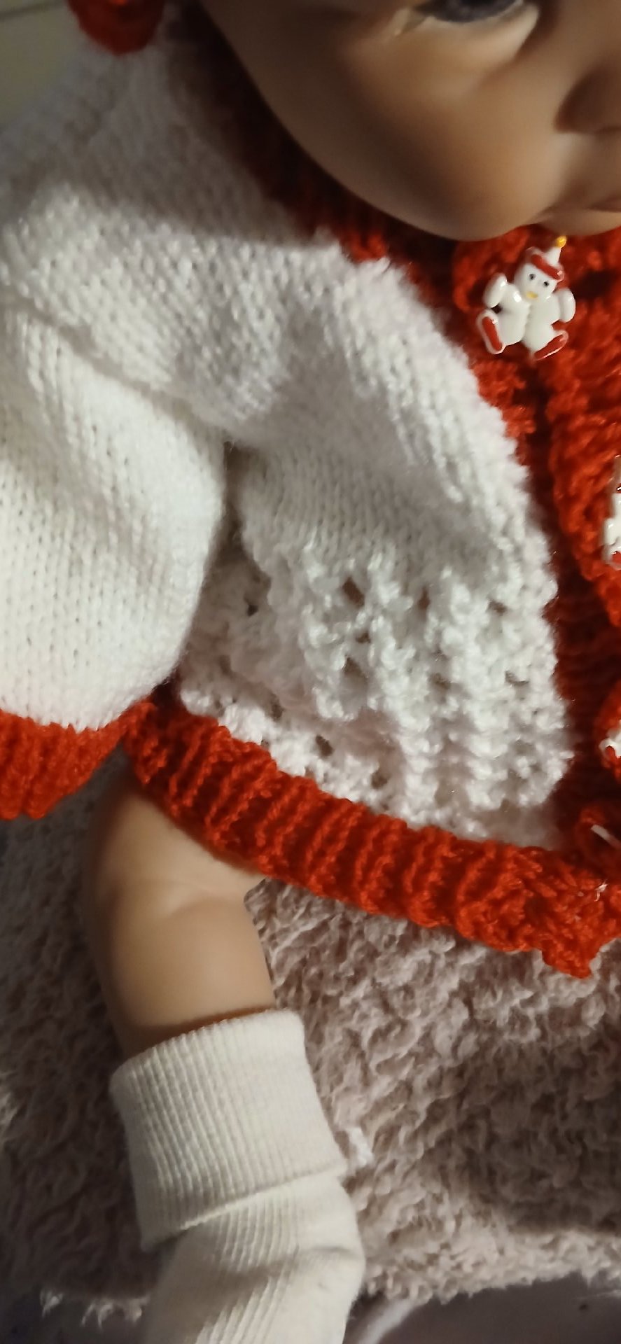 Hand Knitted Baby Cardigan and Hat Set White and Red, Handmade, 0-3M, Excellent condition — preloved on SilentSale®