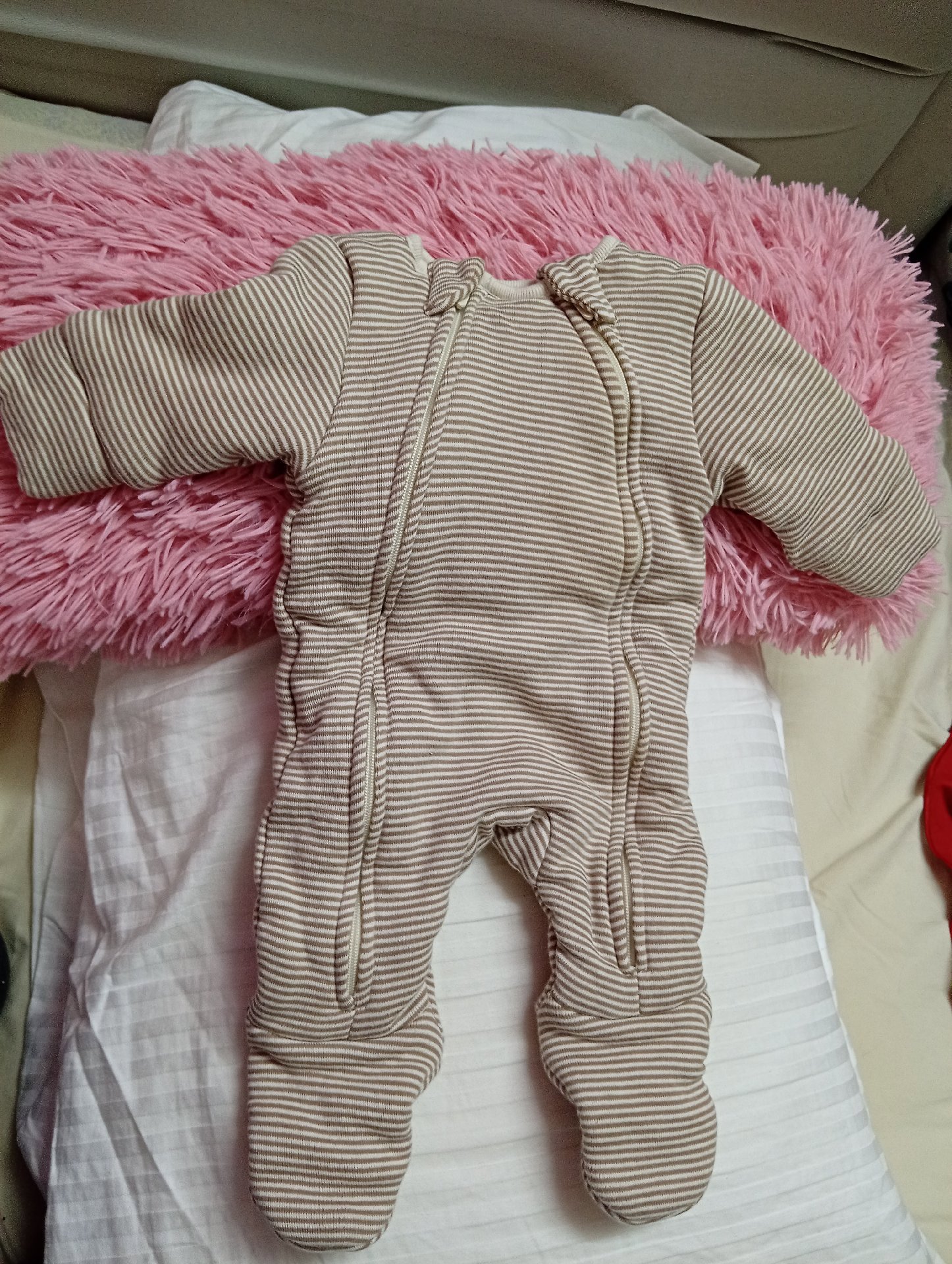 Unbranded Beige Brown Striped Baby Sleepsuit, Marks & Spencer, Newborn, New condition — preloved on SilentSale®
