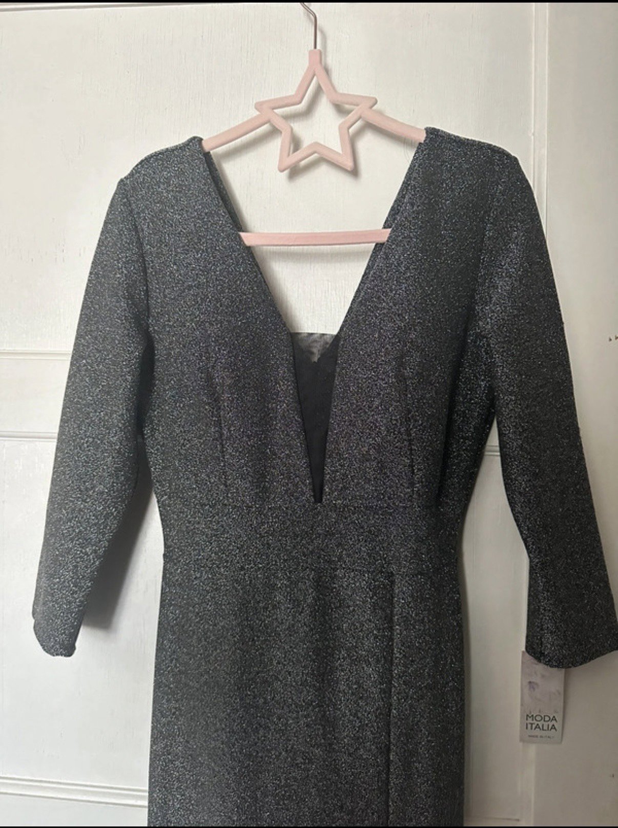 Silver Glitter Long Sleeve Evening Dress, Moda Italia, 12, New condition — preloved on SilentSale®