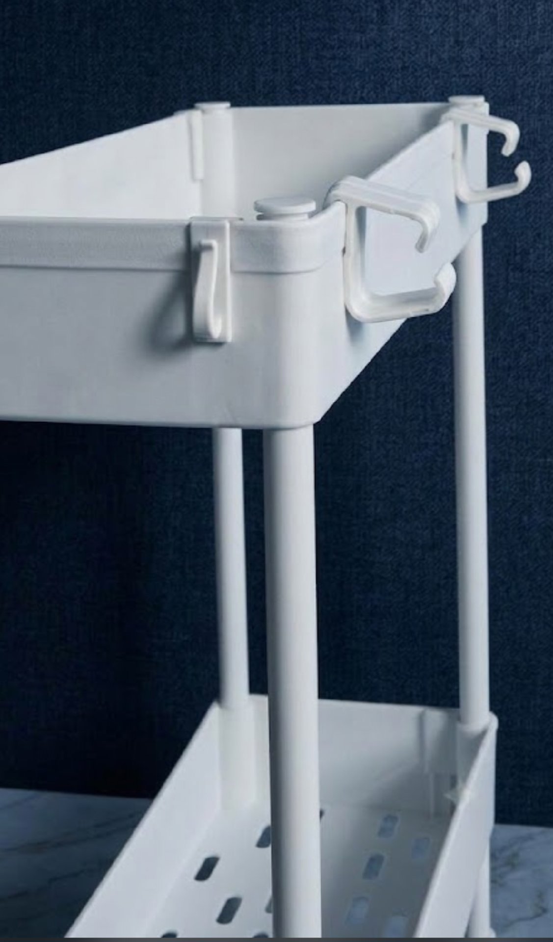 White Plastic 3-Tier Storage Trolley with Wheels and Hooks, Unbranded, One Size, New condition — preloved on SilentSale®