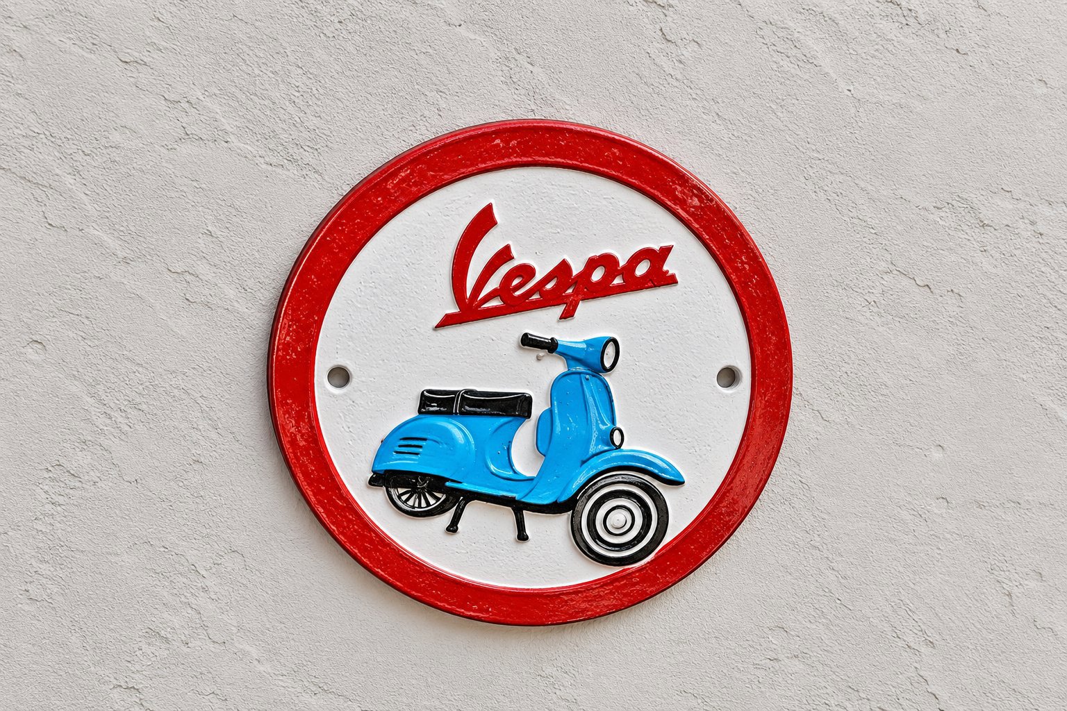 New Reproduction Round Vespa Wall Plaque - Cast Aluminium, Vespa, Small, New condition — preloved on SilentSale®