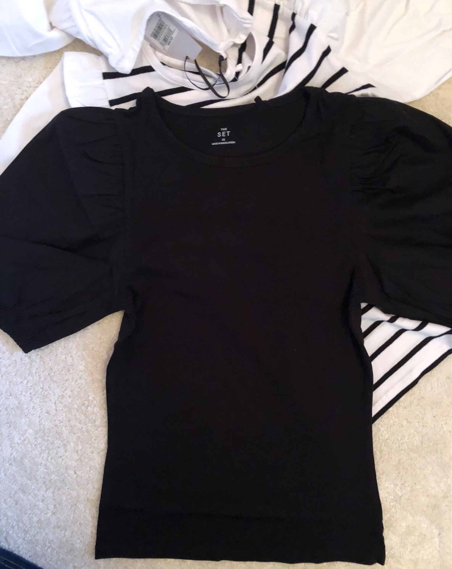 Next 3 pack  Puff Sleeve Tops, White, white and Black Stripe, black – XS, Next, XS, New condition — preloved on SilentSale®