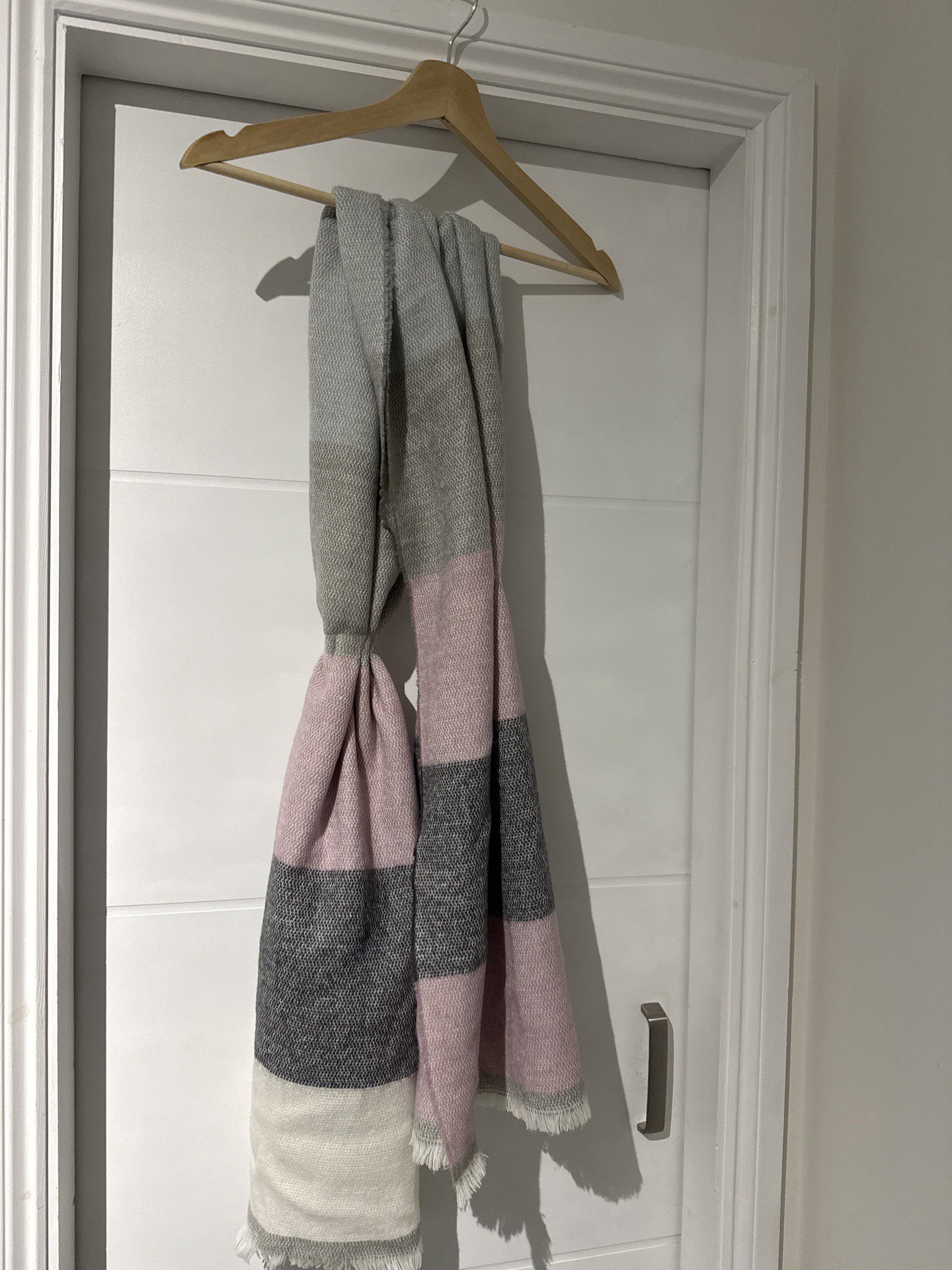 Striped Soft Knit Scarf in Pink, Grey and Cream, PINK, One Size, Excellent condition — preloved on SilentSale®