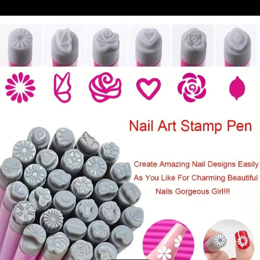 Nail Art Stamp Pen Set with Floral and Heart Designs, Art, One Size, New condition — preloved on SilentSale®