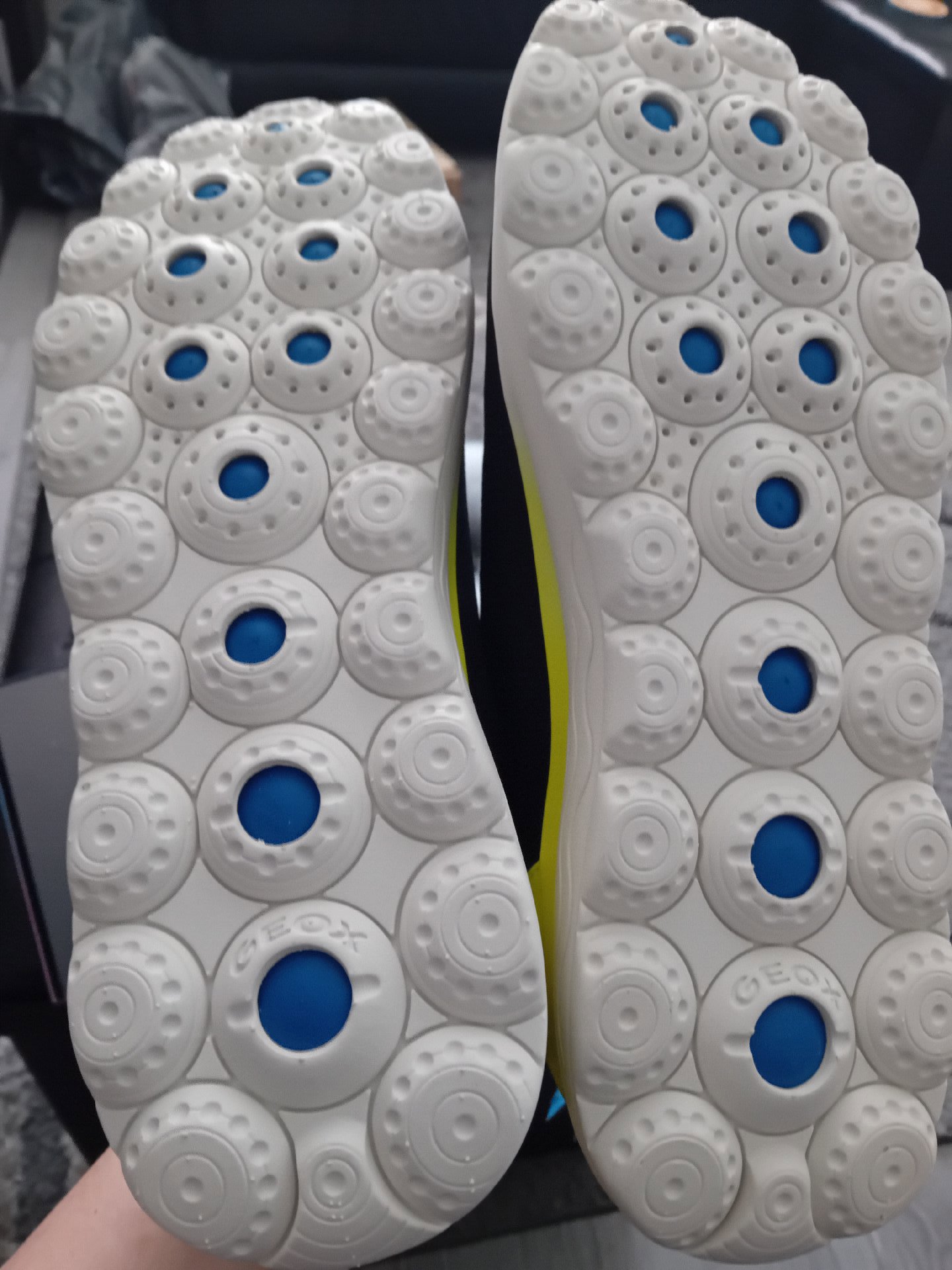 Geox Navy and Yellow Trainers with Green Laces, Geox, 9, Excellent condition — preloved on SilentSale®