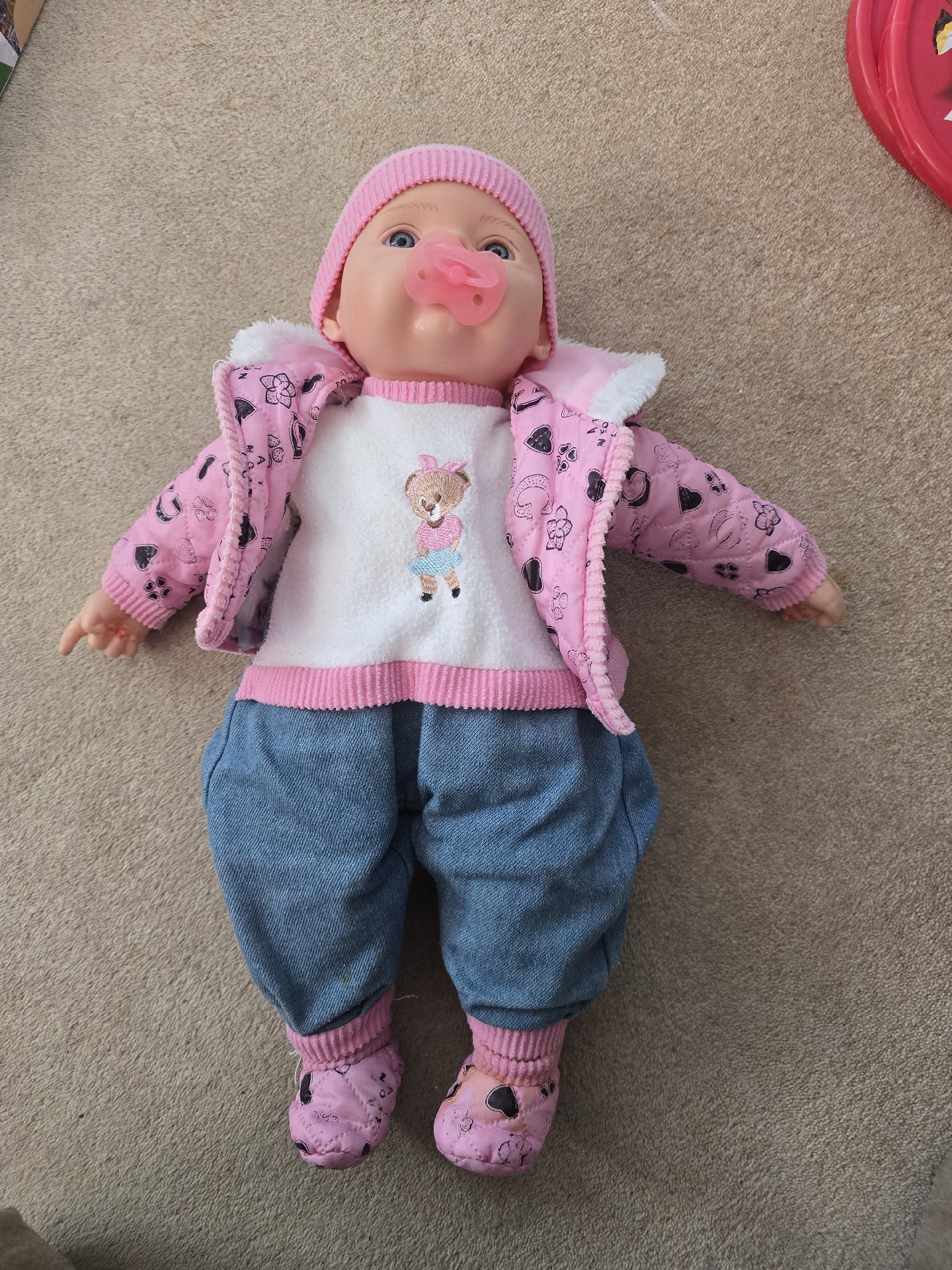 Baby Doll in Pink Outfit with Jacket and Pacifier, Unbranded, 3-6M, Excellent condition — preloved on SilentSale®