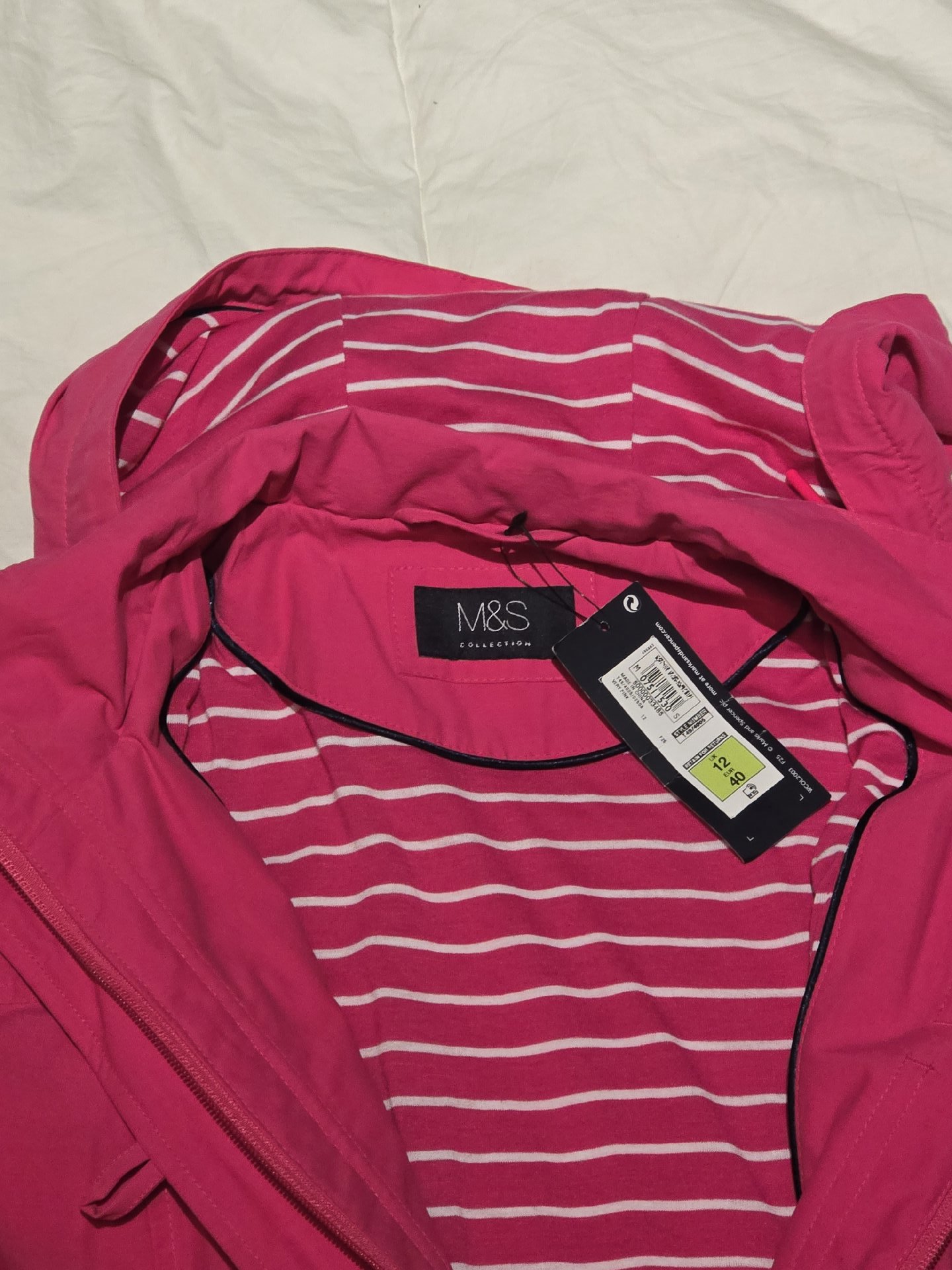 M&S Collection Pink Hooded Jacket With Striped Lining – Size 12, M&S Collection, 12, New condition — preloved on SilentSale®