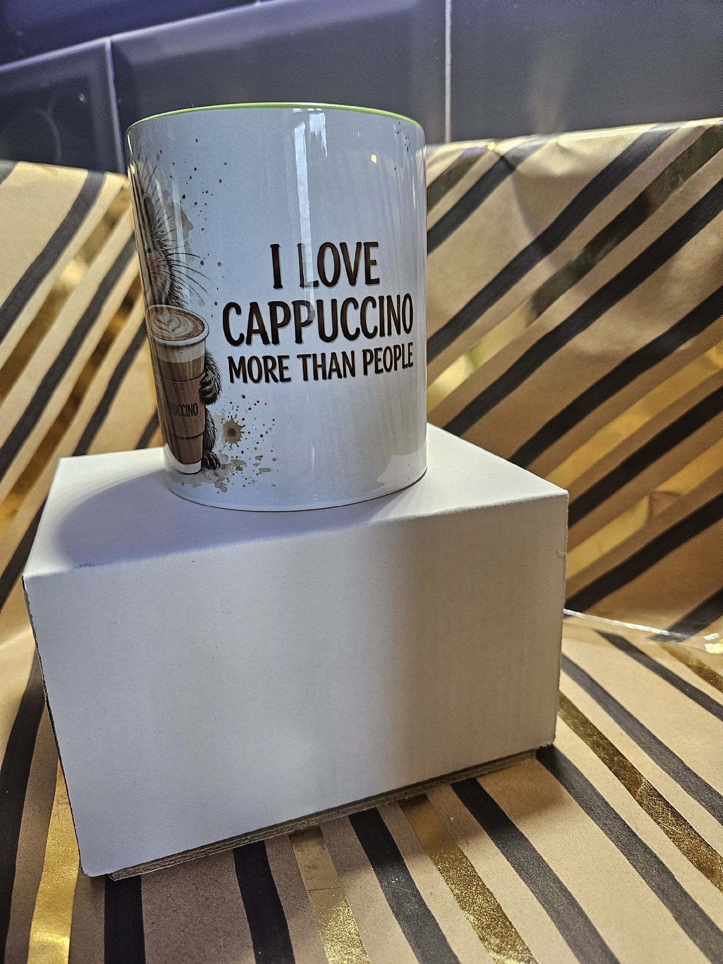 Ceramic Mug I Love Cappuccino More Than People Green Handle, Unbranded, One Size, New condition — preloved on SilentSale®